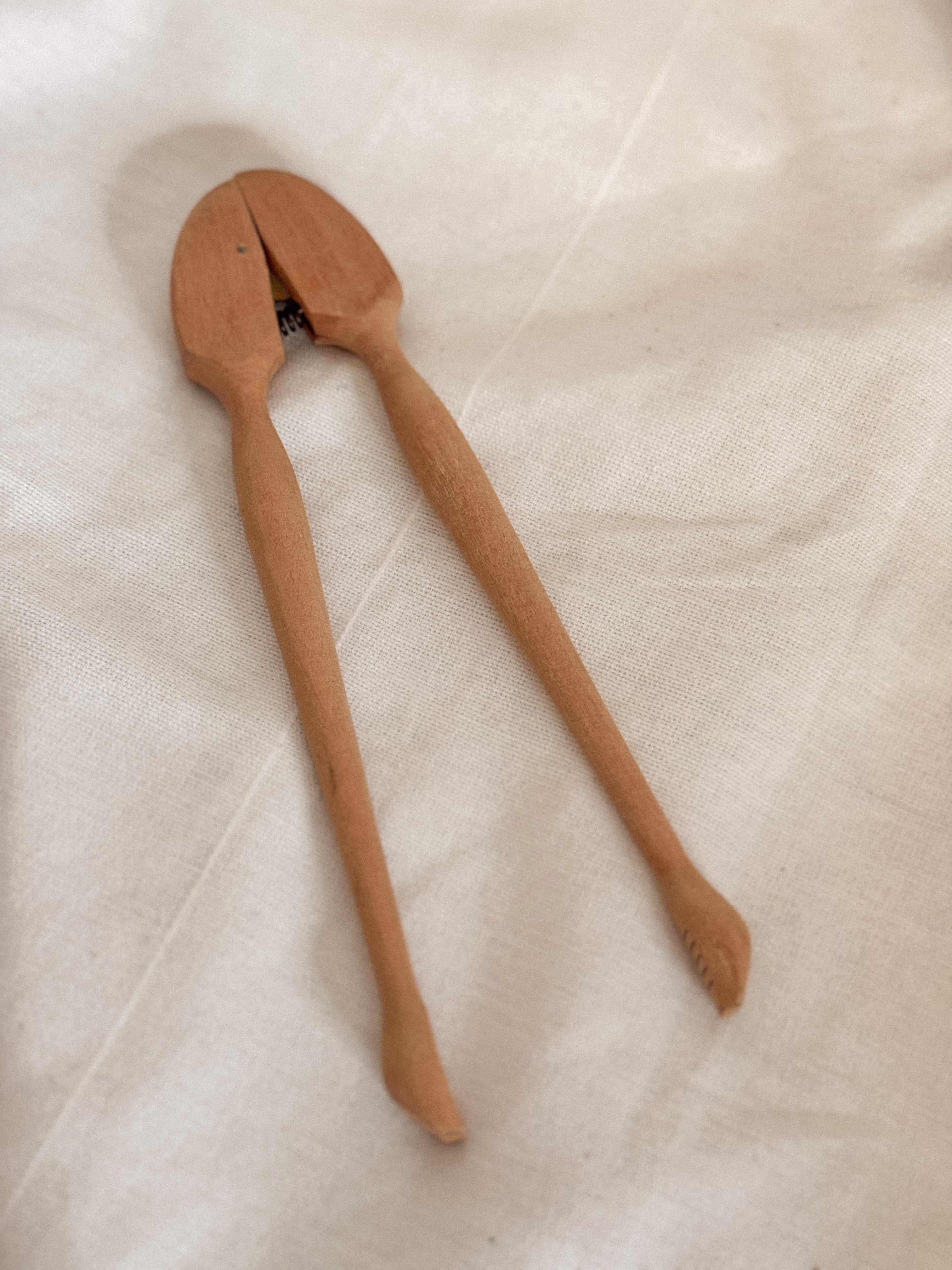 Vintage French Carved Wooden Tongs