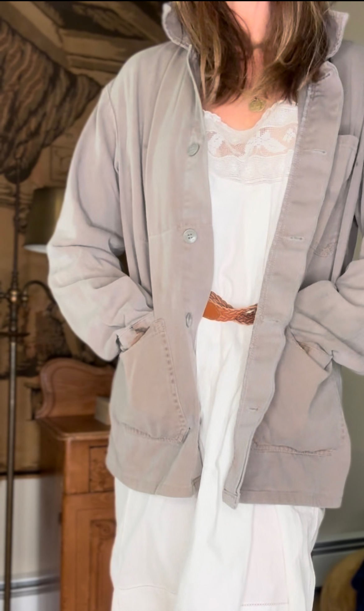 Olive Khaki Vintage French Chore Coat