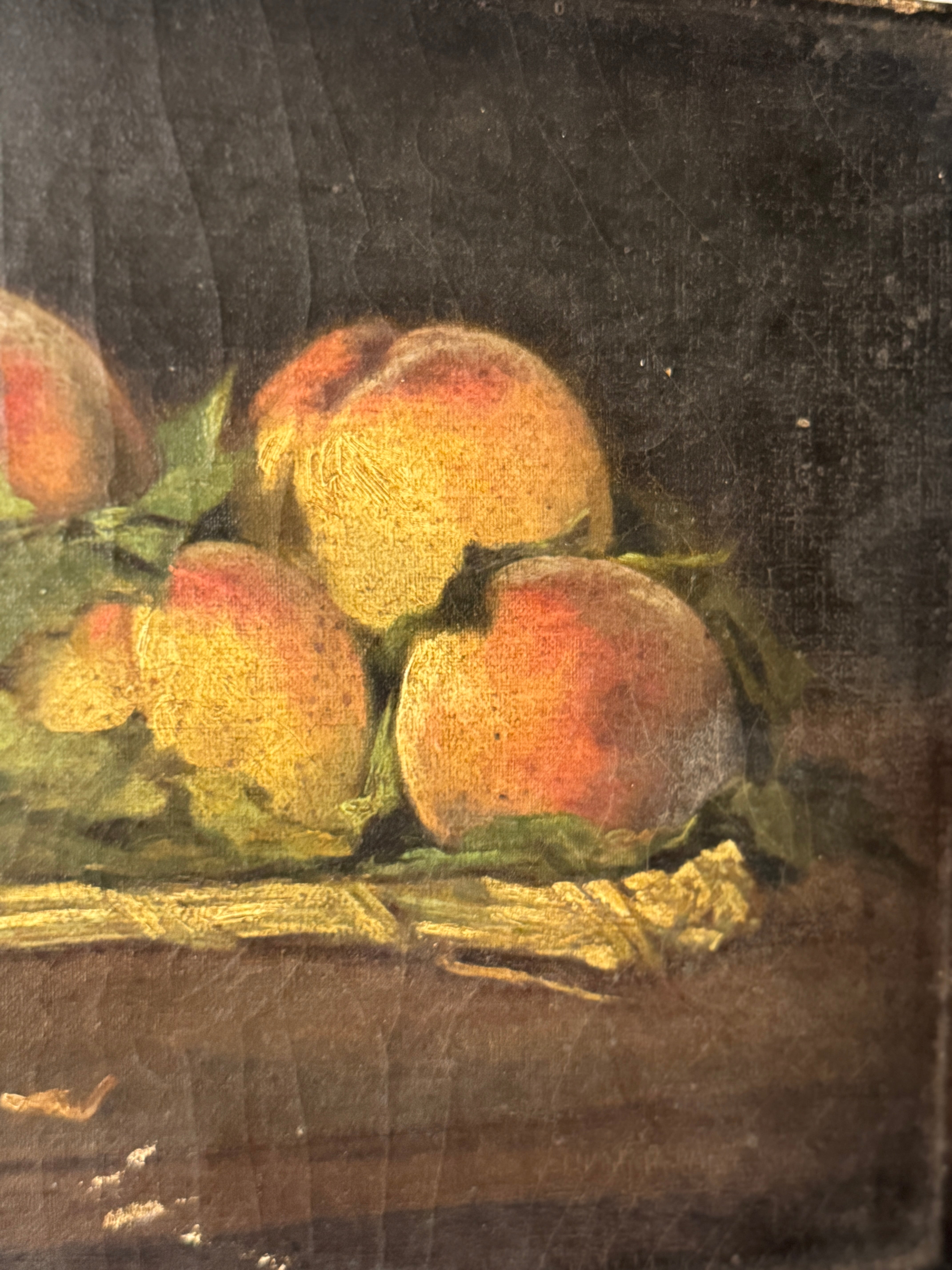 Antique French Still Life with Peaches, Unsigned, 19th Century