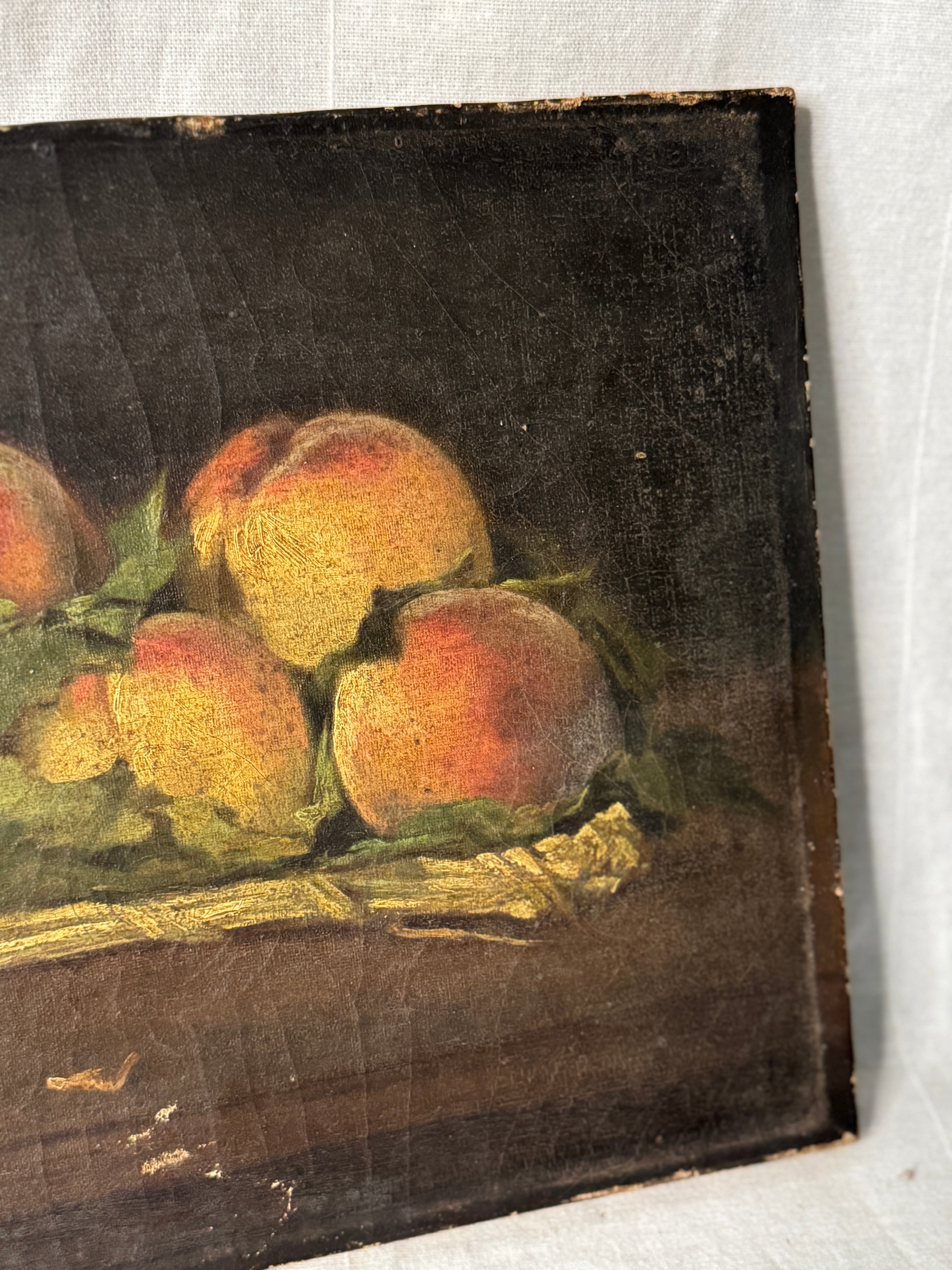 Antique French Still Life with Peaches, Unsigned, 19th Century