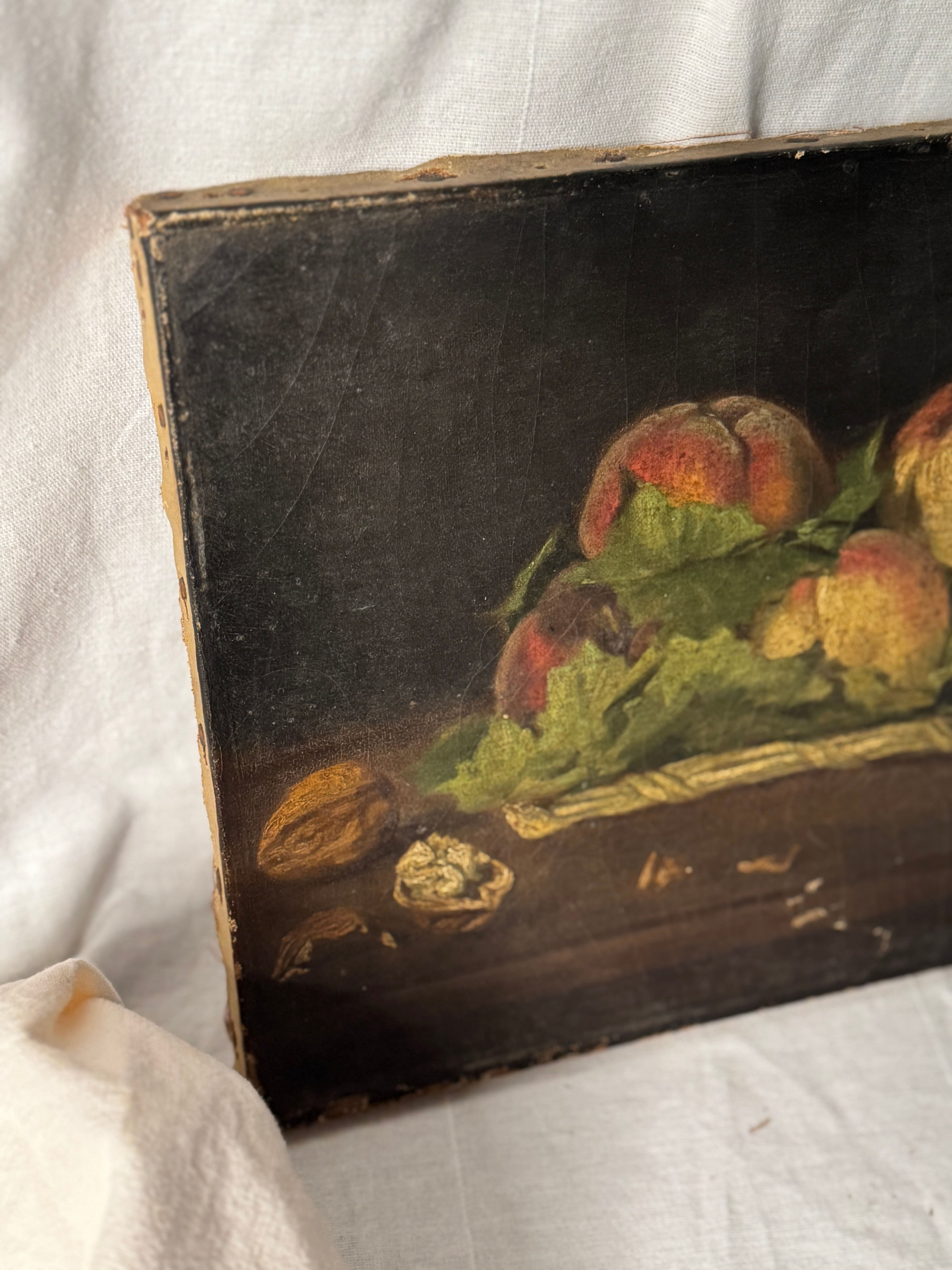 Antique French Still Life with Peaches, Unsigned, 19th Century