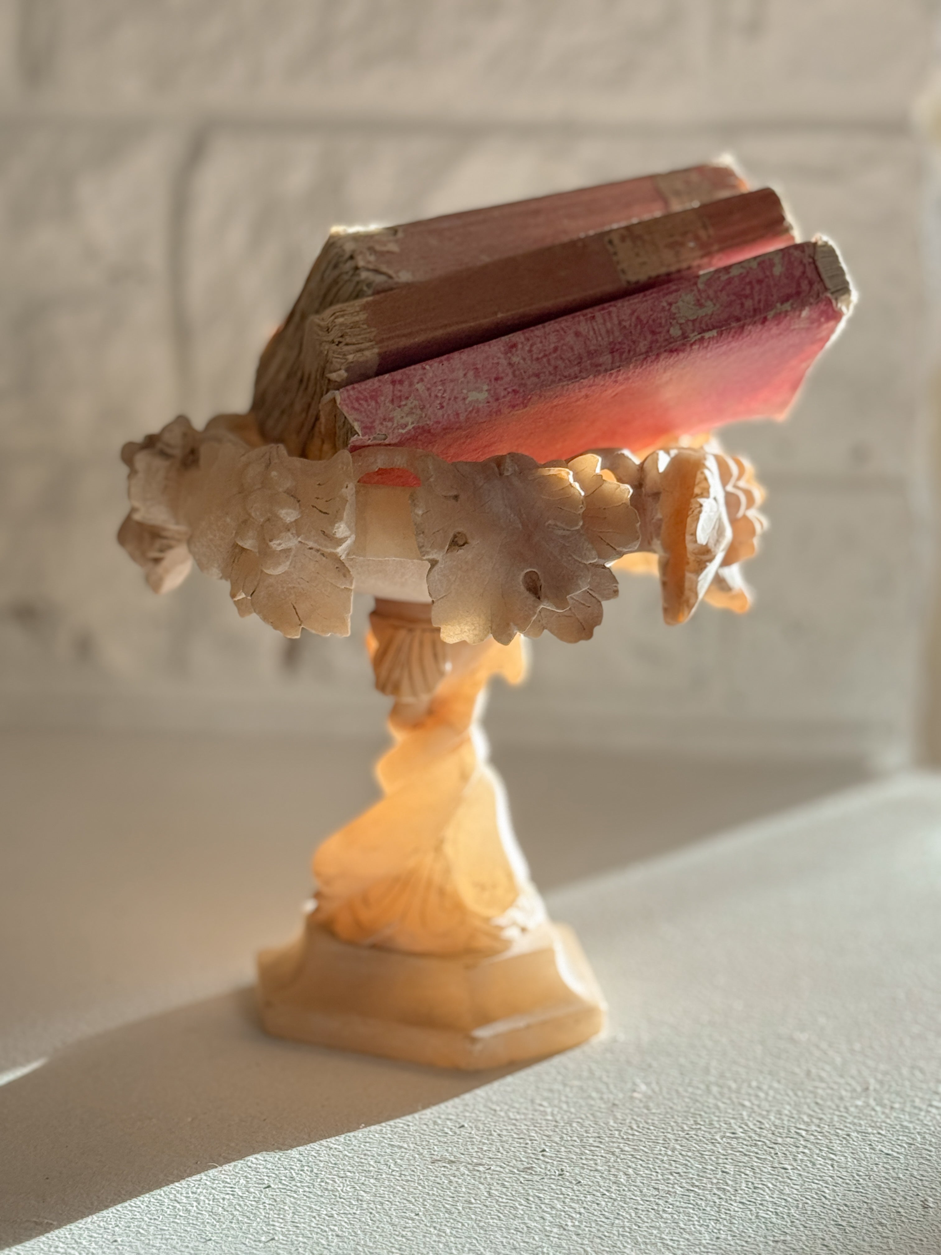 Antique Italian Volterra Alabaster Tazza, Bacchic Decoration, late 19th c.