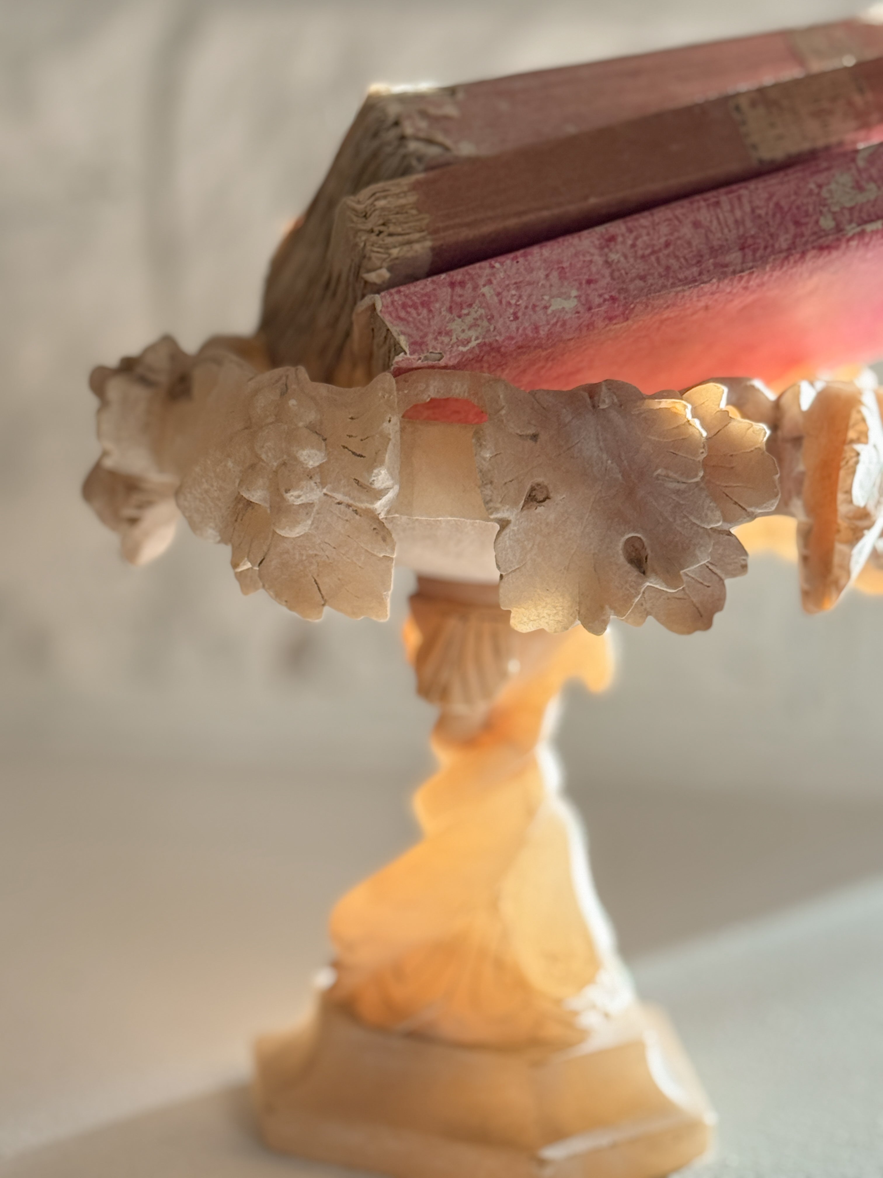 Antique Italian Volterra Alabaster Tazza, Bacchic Decoration, late 19th c.