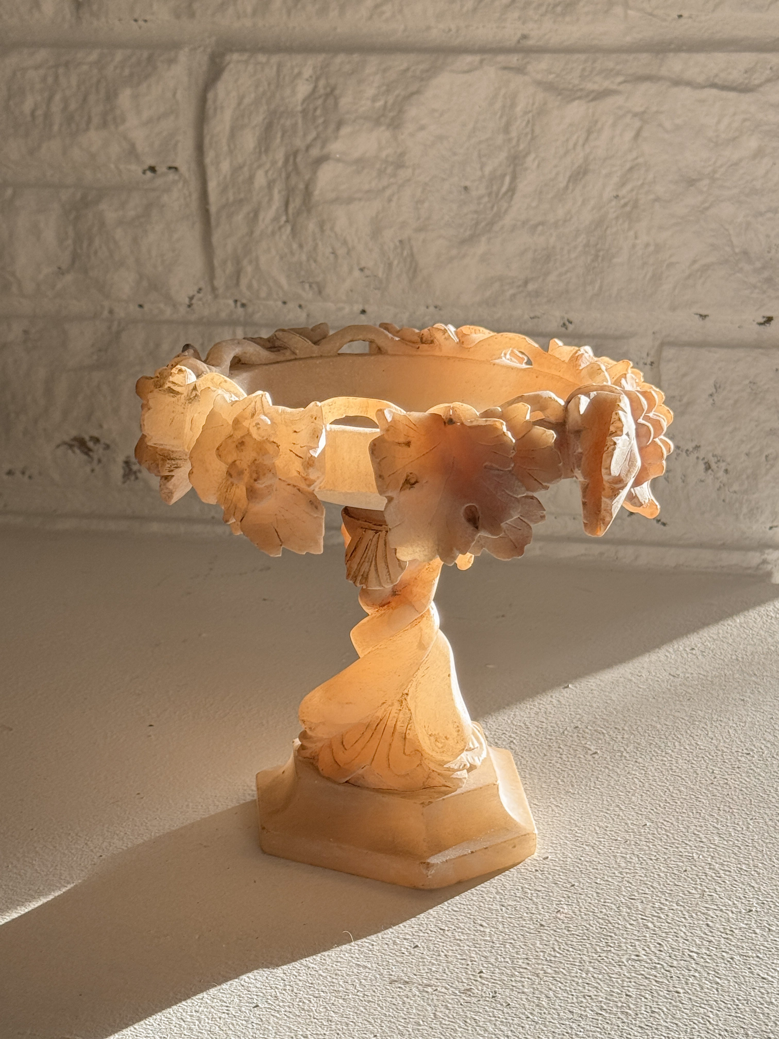 Antique Italian Volterra Alabaster Tazza, Bacchic Decoration, late 19th c.