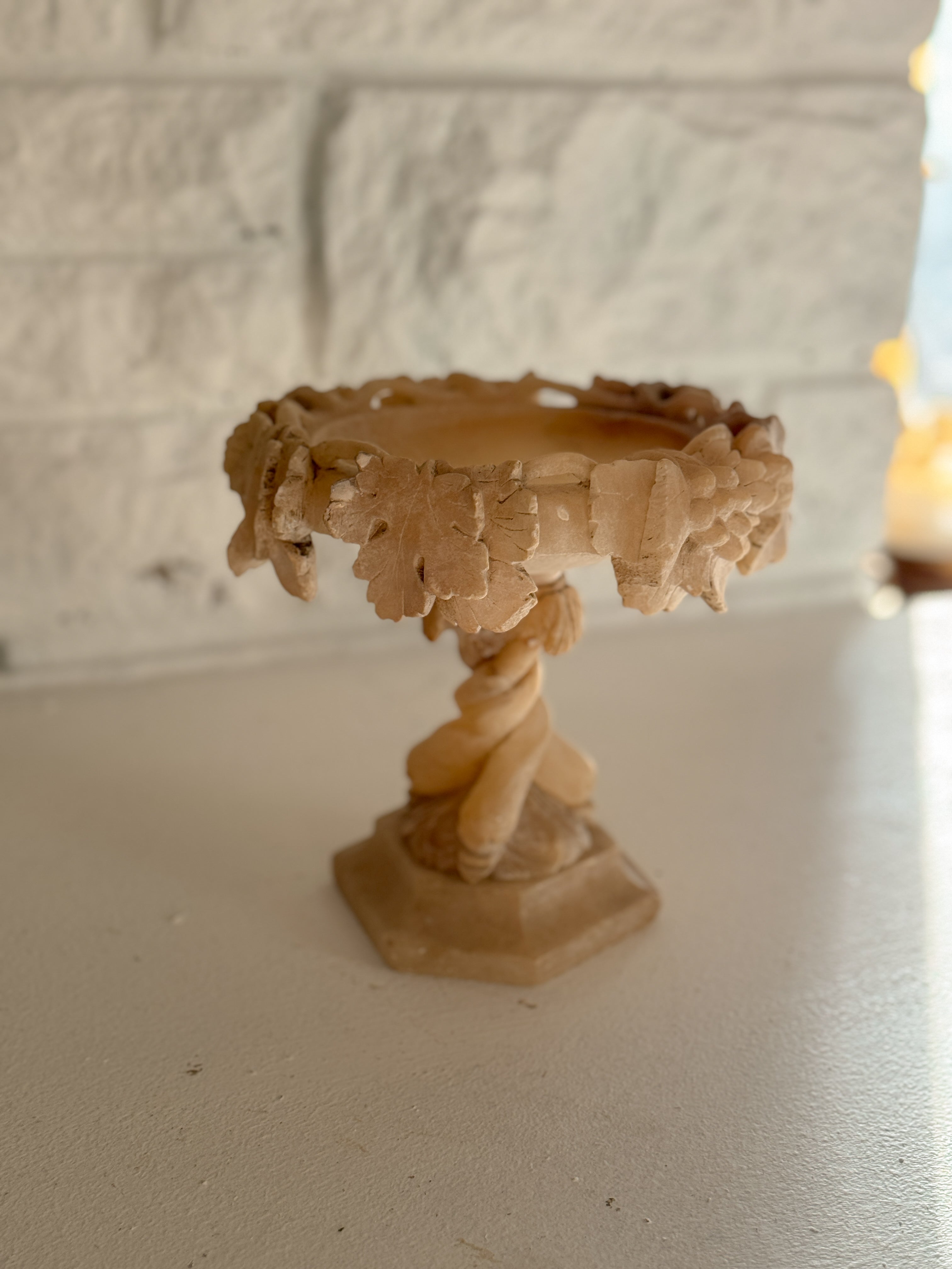 Antique Italian Volterra Alabaster Tazza, Bacchic Decoration, late 19th c.
