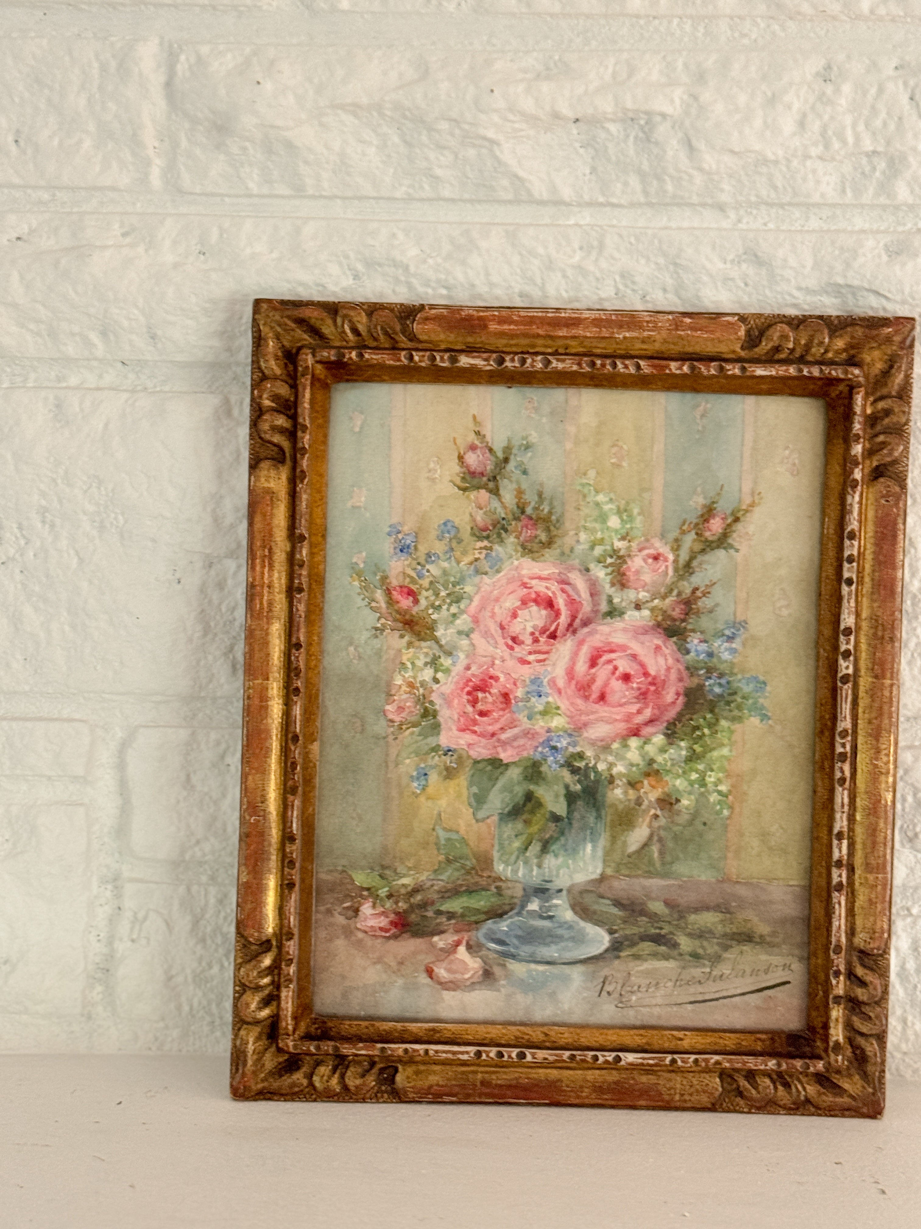 Antique French Floral Watercolor, Signed Salanson, Paris, circa 1899