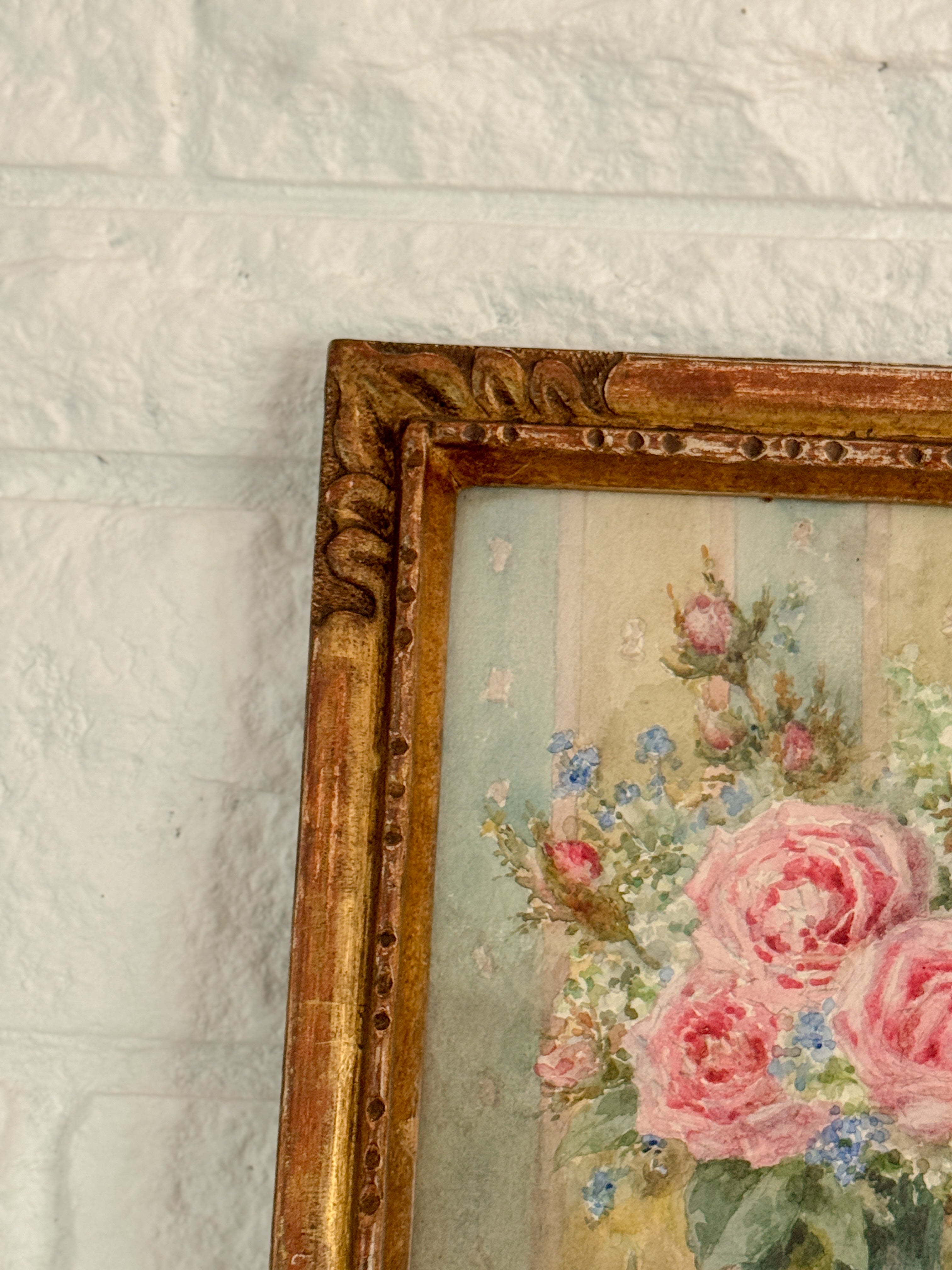 Antique French Floral Watercolor, Signed Salanson, Paris, circa 1899