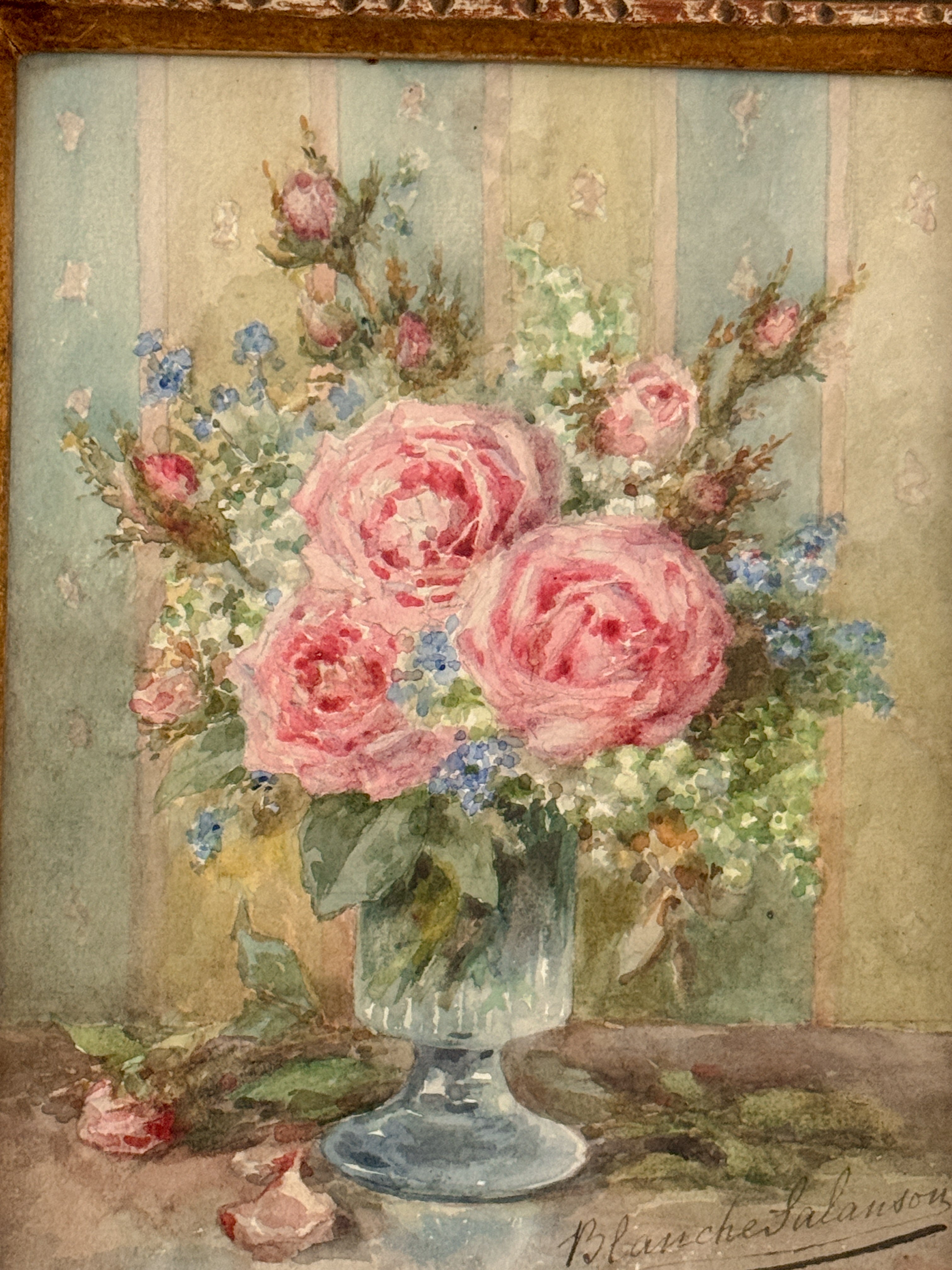 Antique French Floral Watercolor, Signed Salanson, Paris, circa 1899