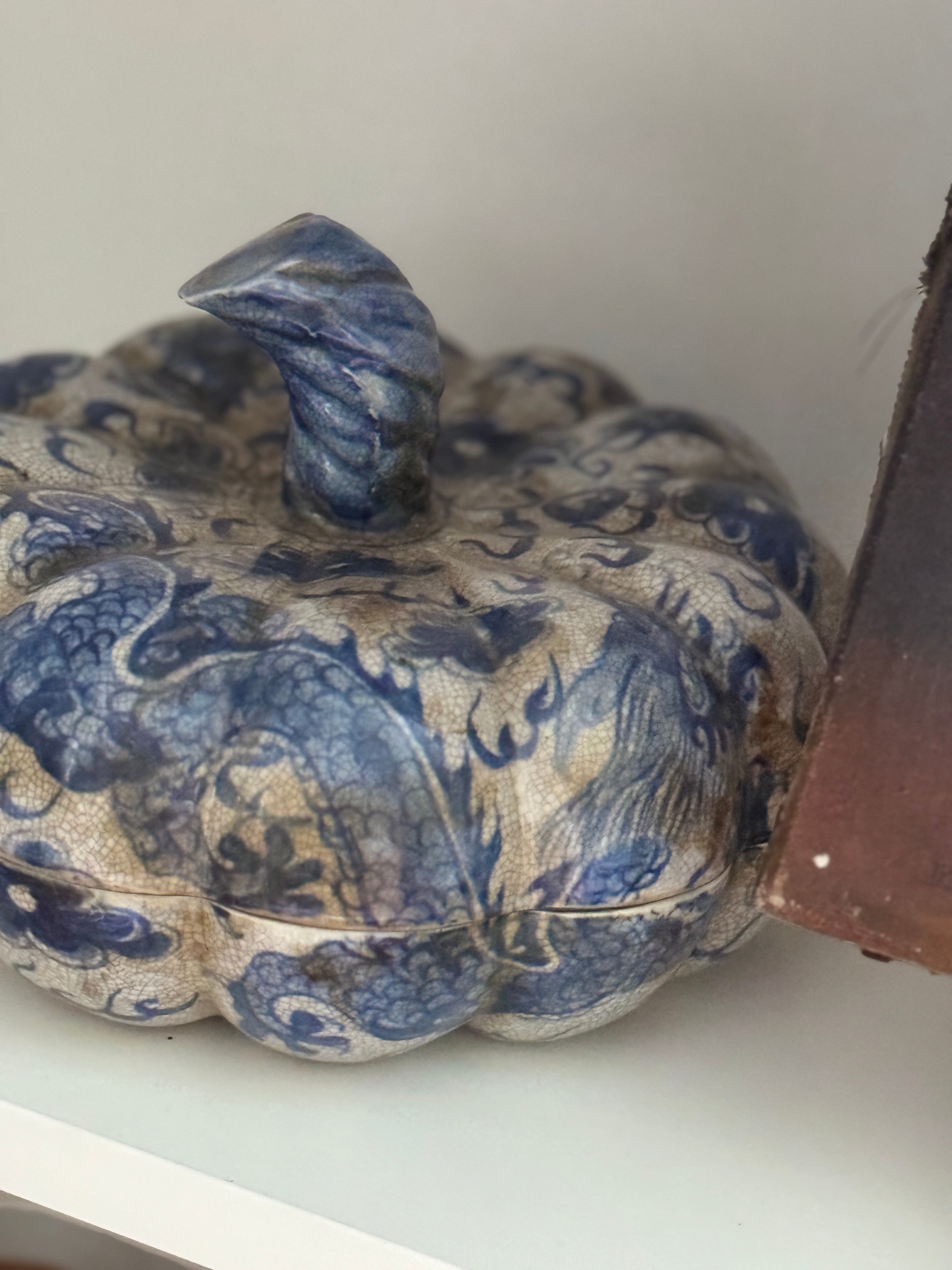 Antique French Faïence Pumpkin Pot Couvert, Bleu de Chine,18th c.