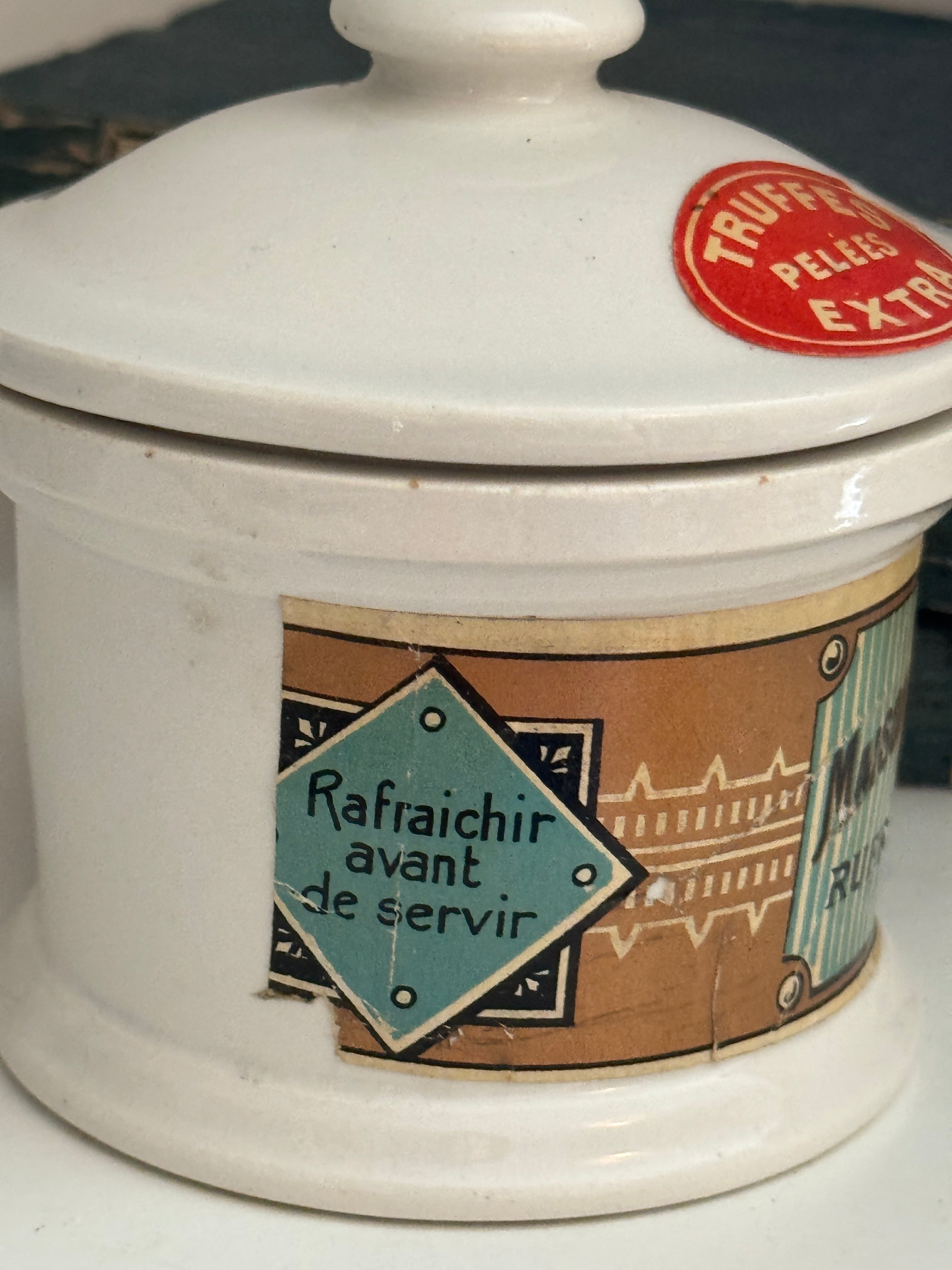 Antique French Truffle Pot with Original Labels, Early 20th Century