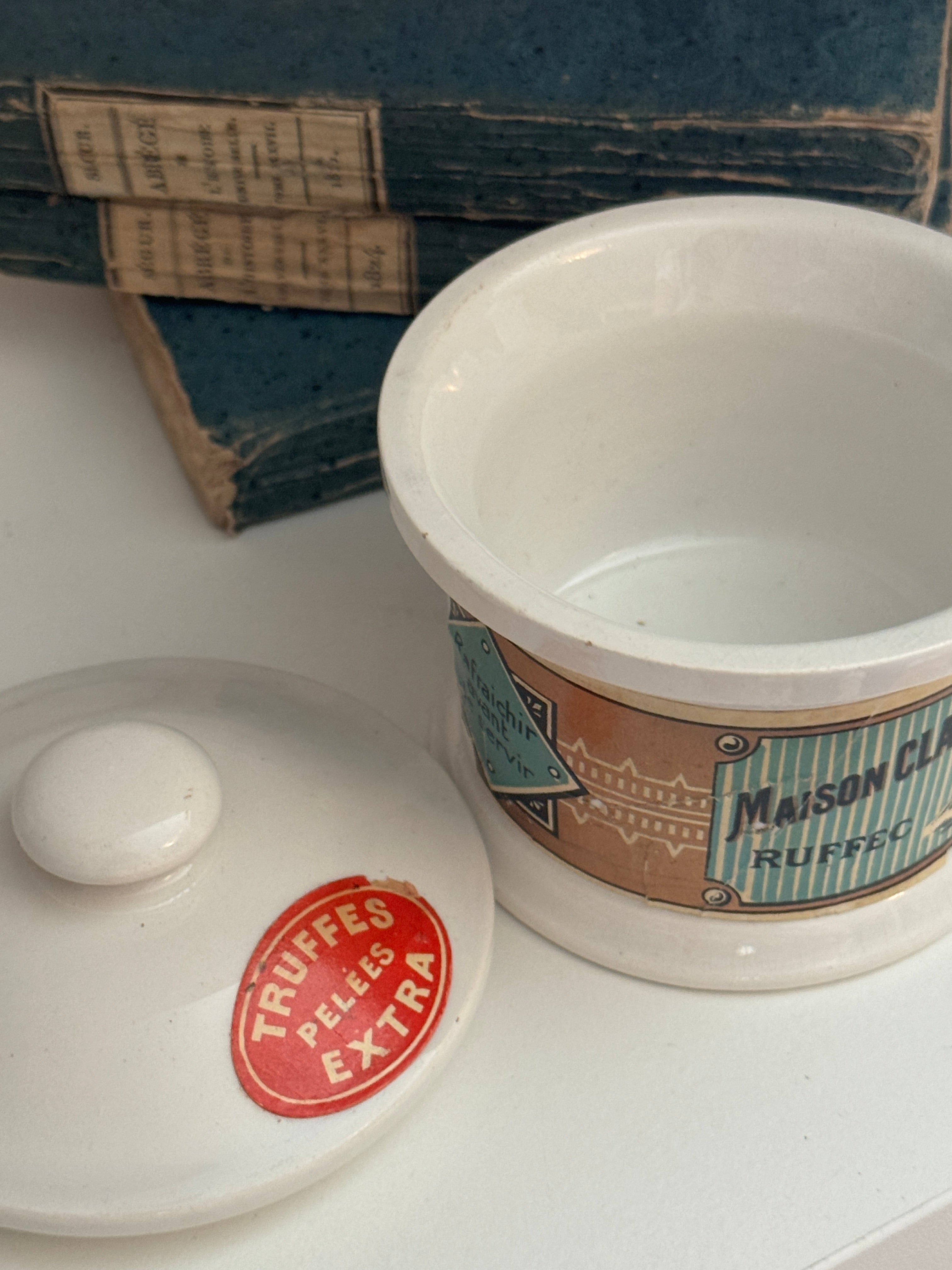 Antique French Truffle Pot with Original Labels, Early 20th Century