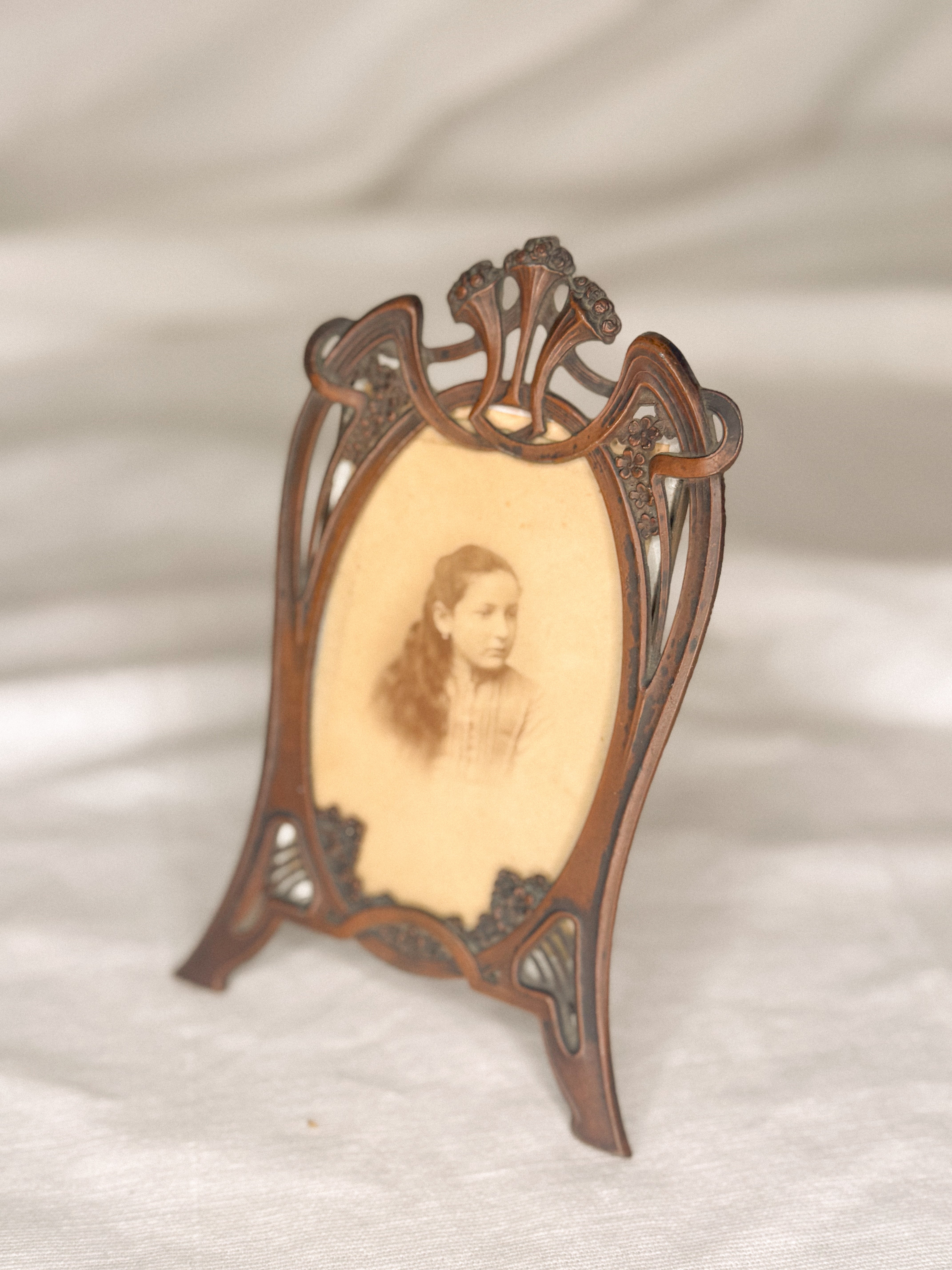 Antique Art Nouveau Frame with Copper Details