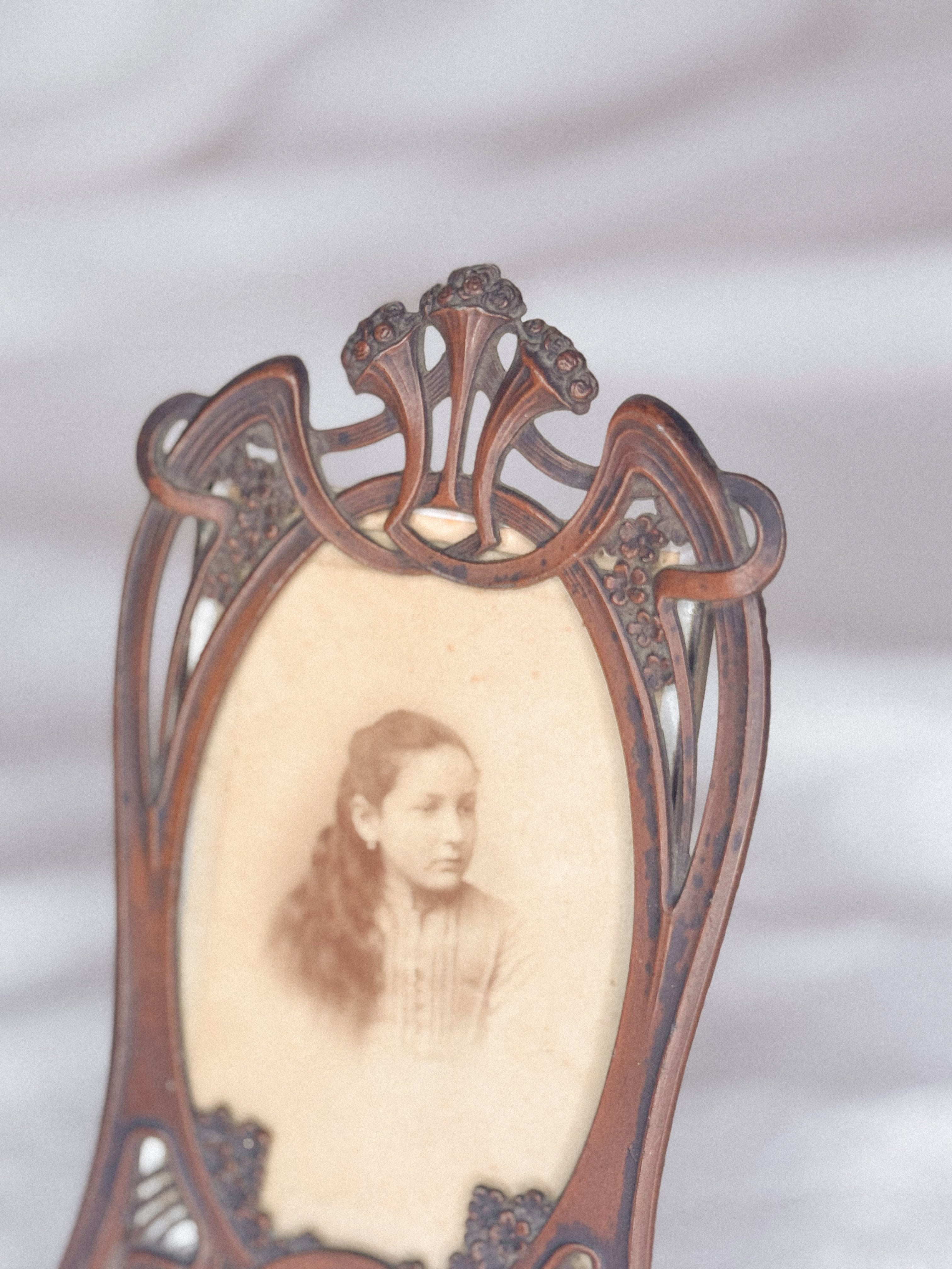 Antique Art Nouveau Frame with Copper Details