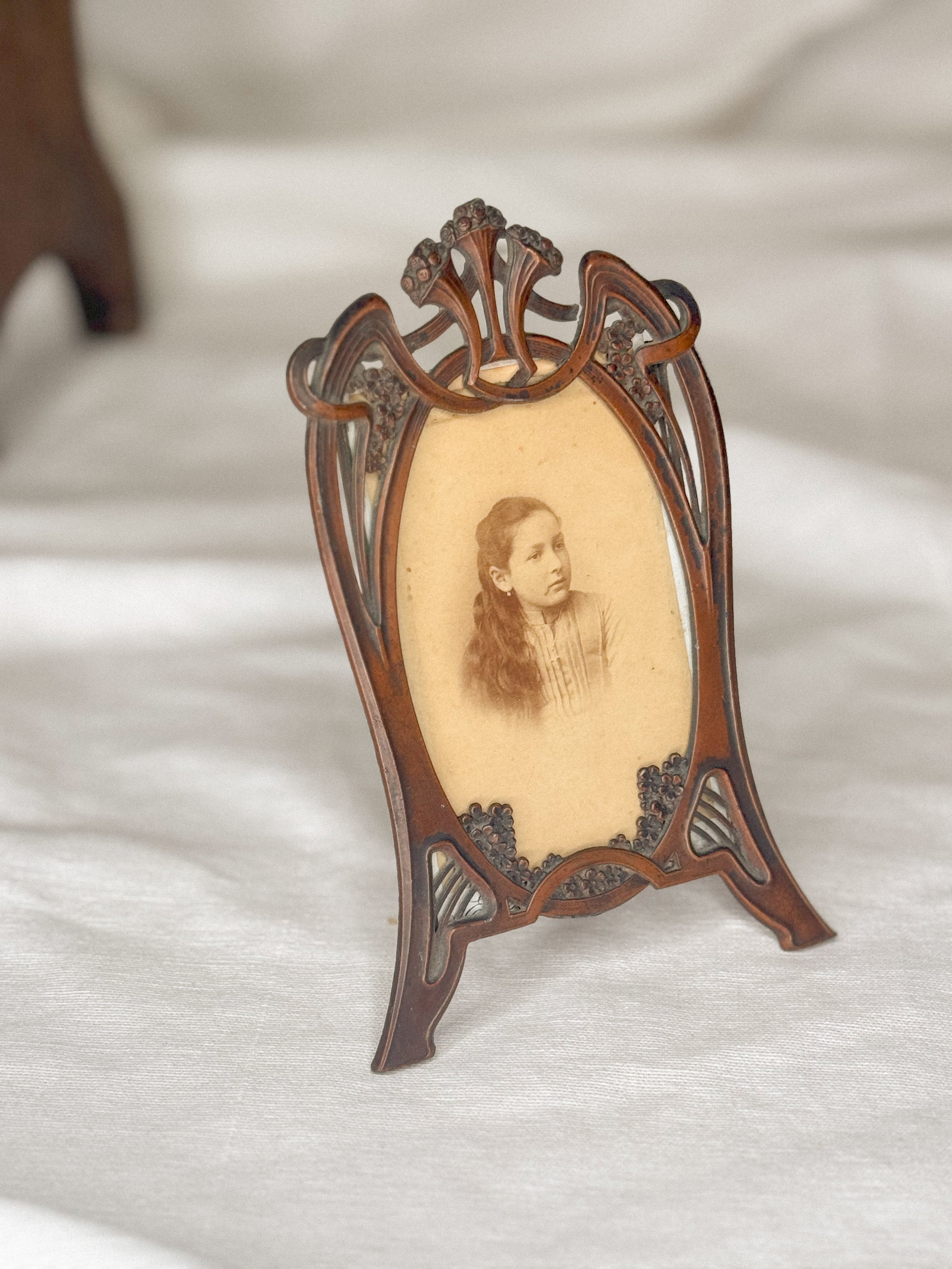 Antique Art Nouveau Frame with Copper Details