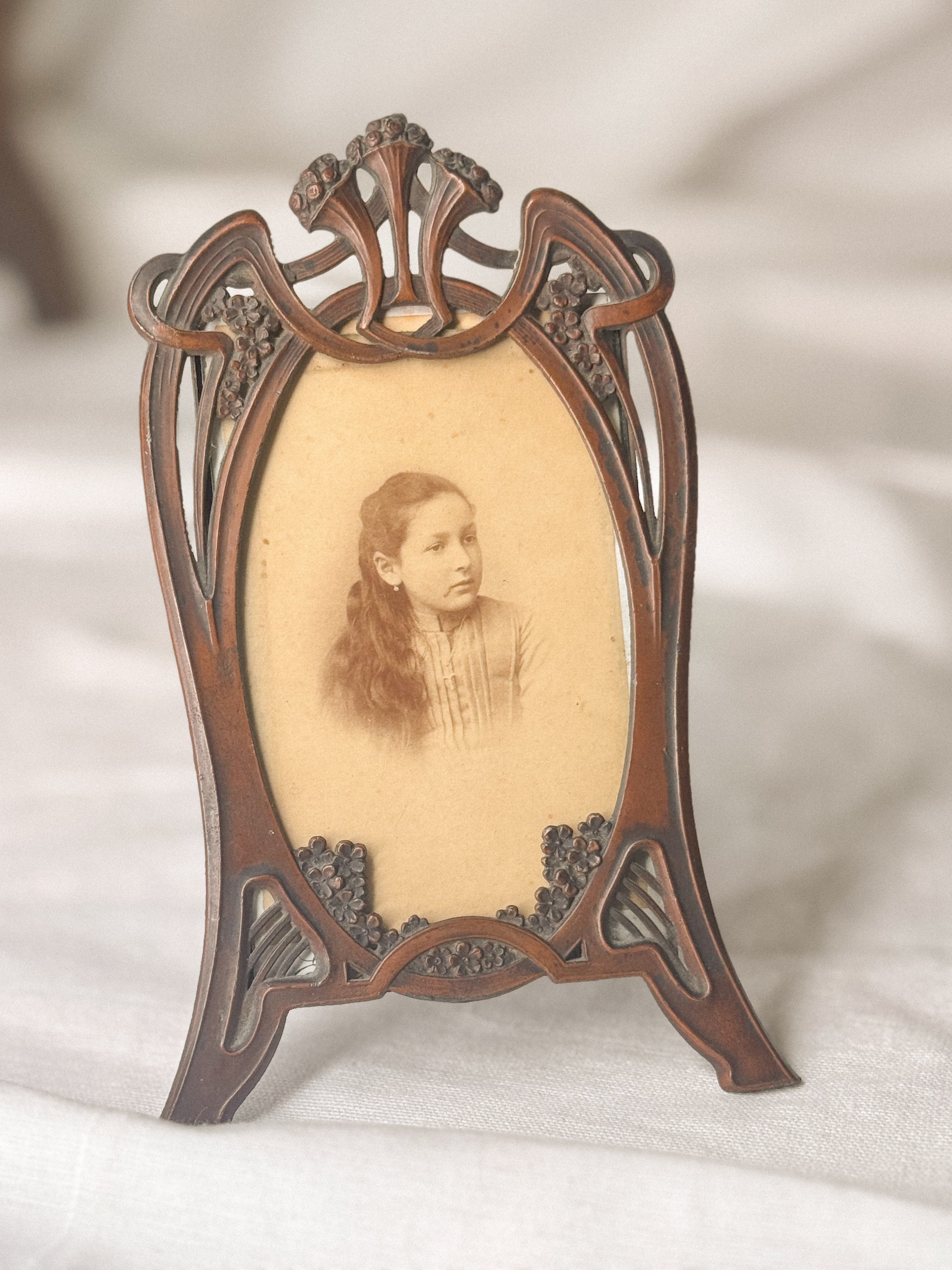 Antique Art Nouveau Frame with Copper Details