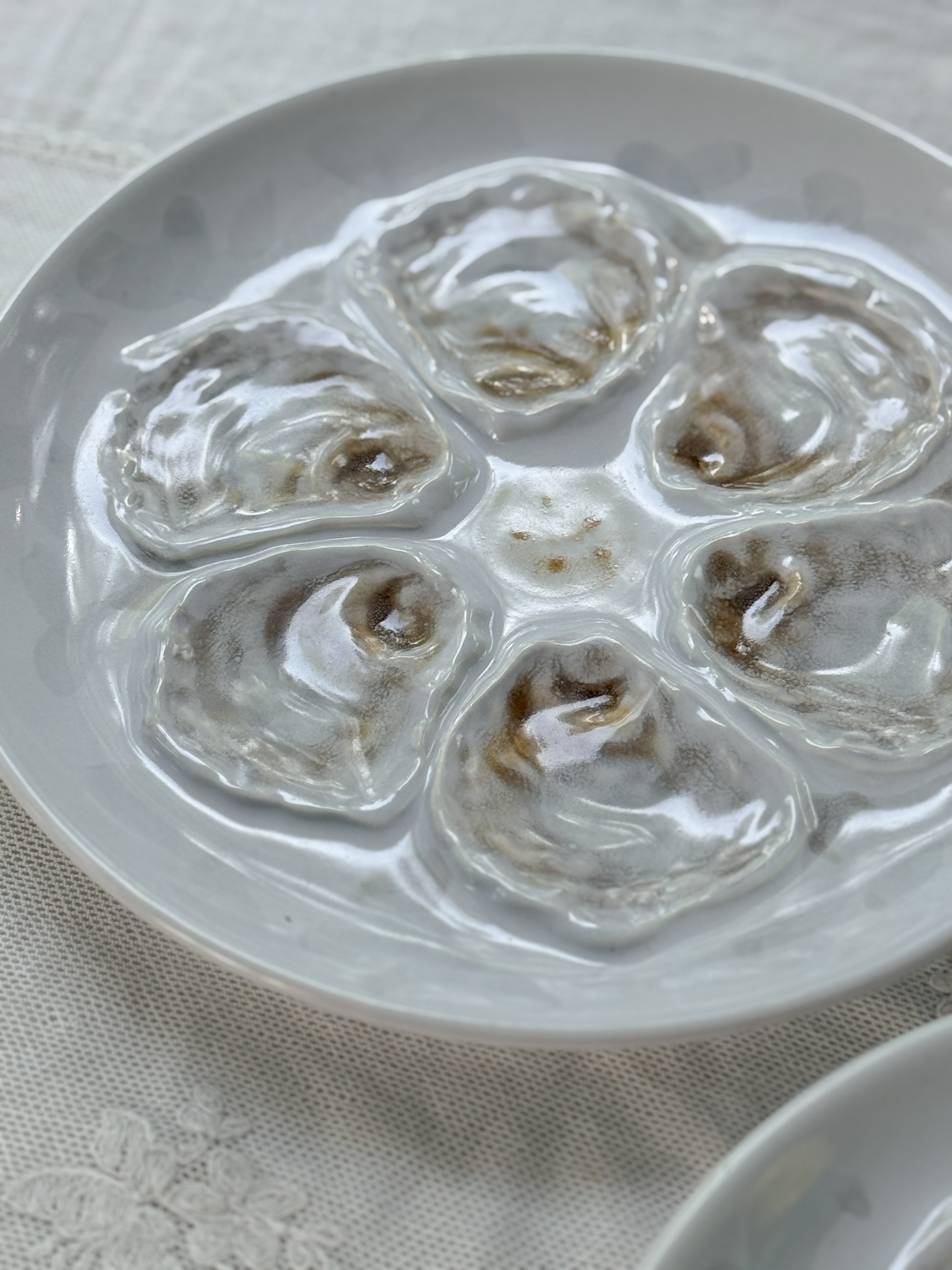 Vintage French Barbotine Oyster Plate, Faïence de St Amand