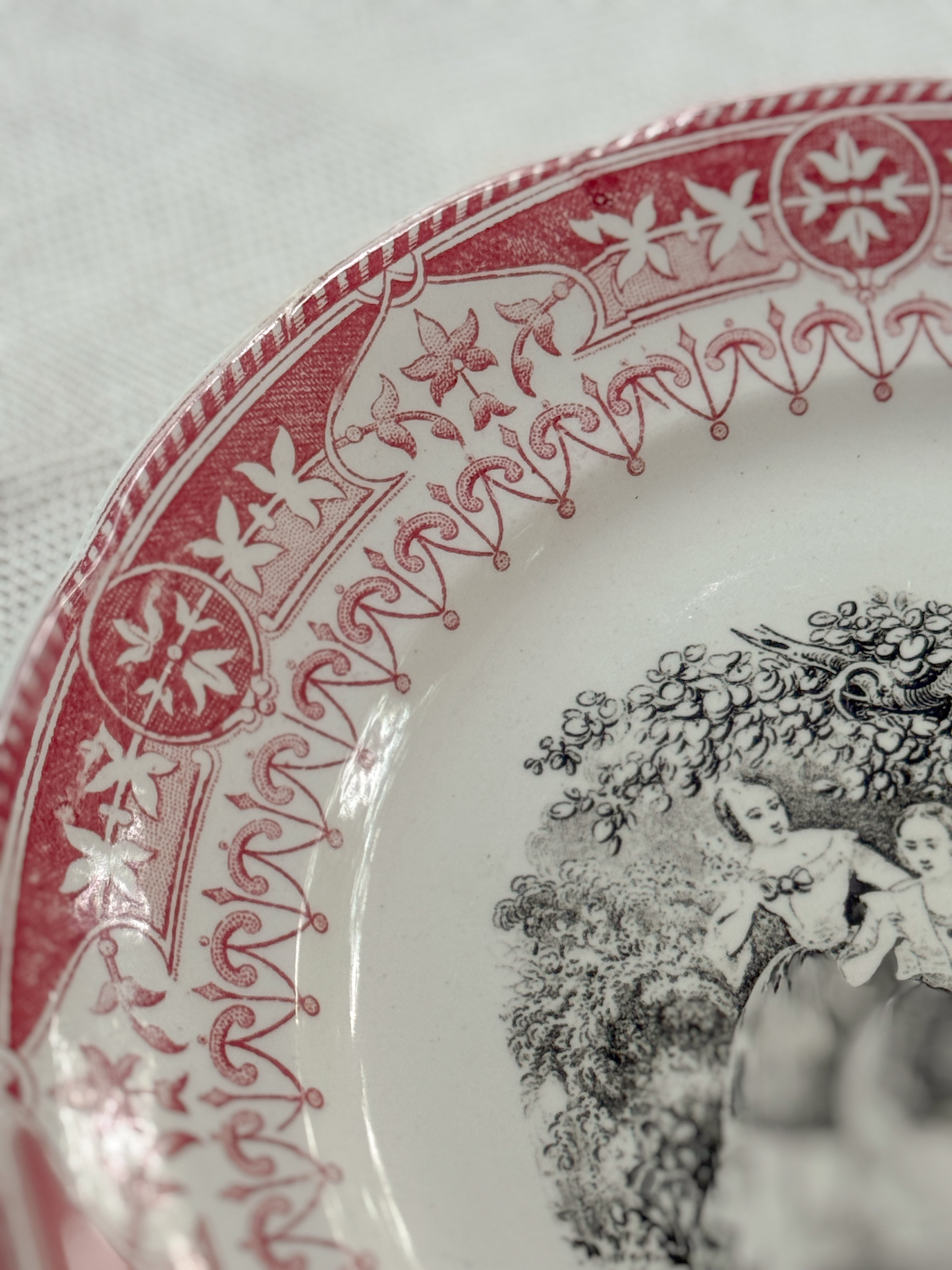 Antique French Talking Plate, Les Mois de l'Année à la Campagne, Digoin & Sarreguemines