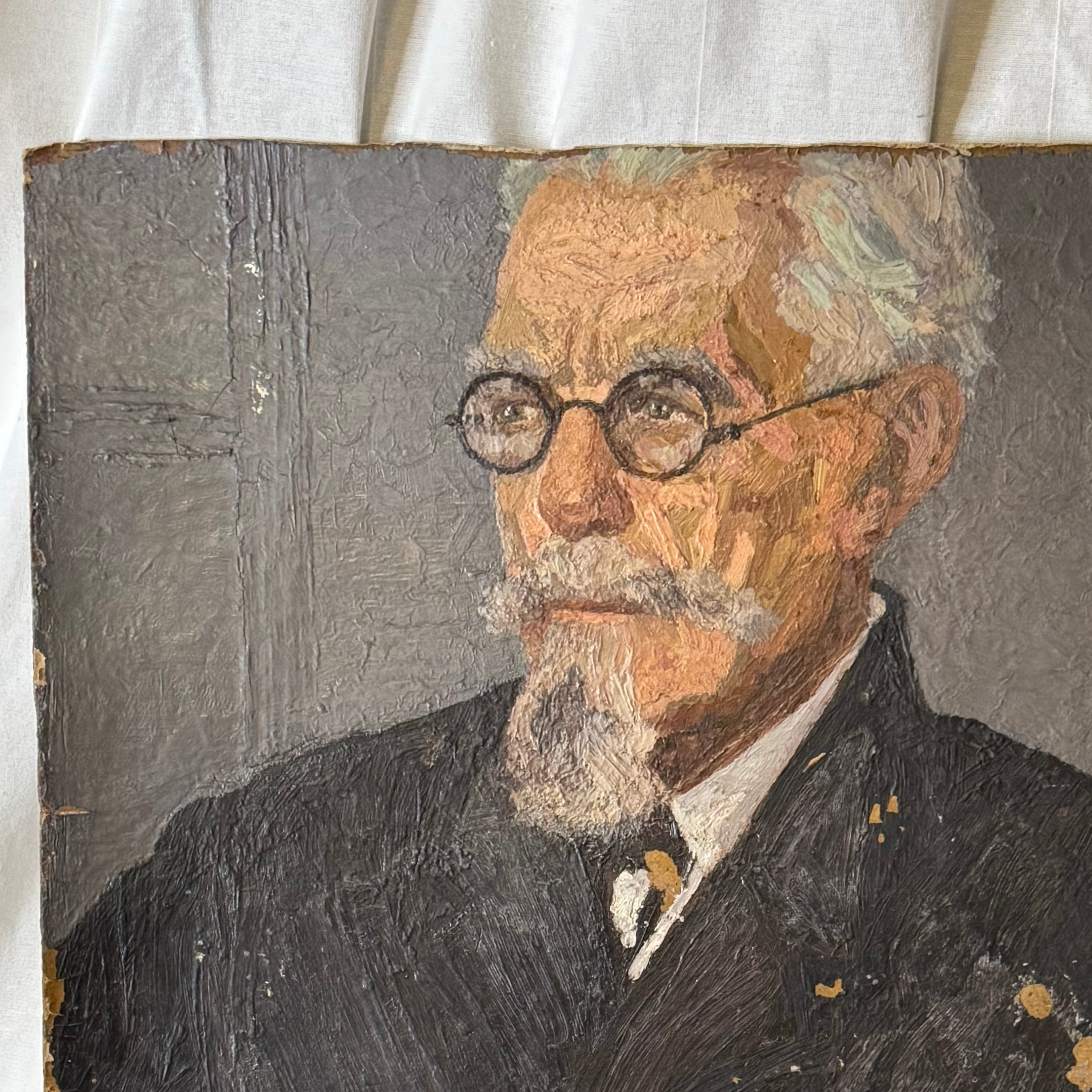 Portrait oil on board with BONUS reverse painting
