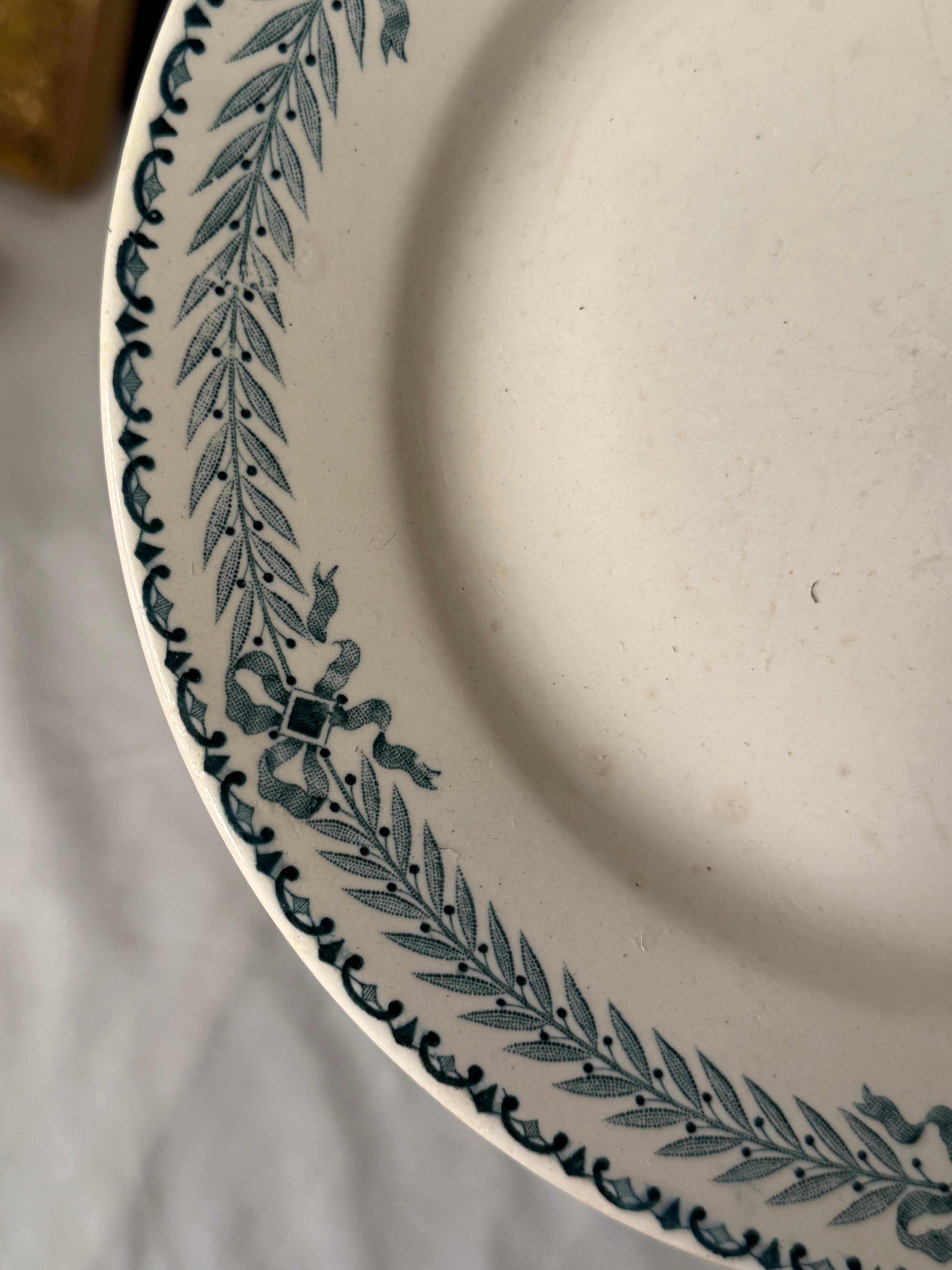 Antique French green transfer bow and garland assiette plate