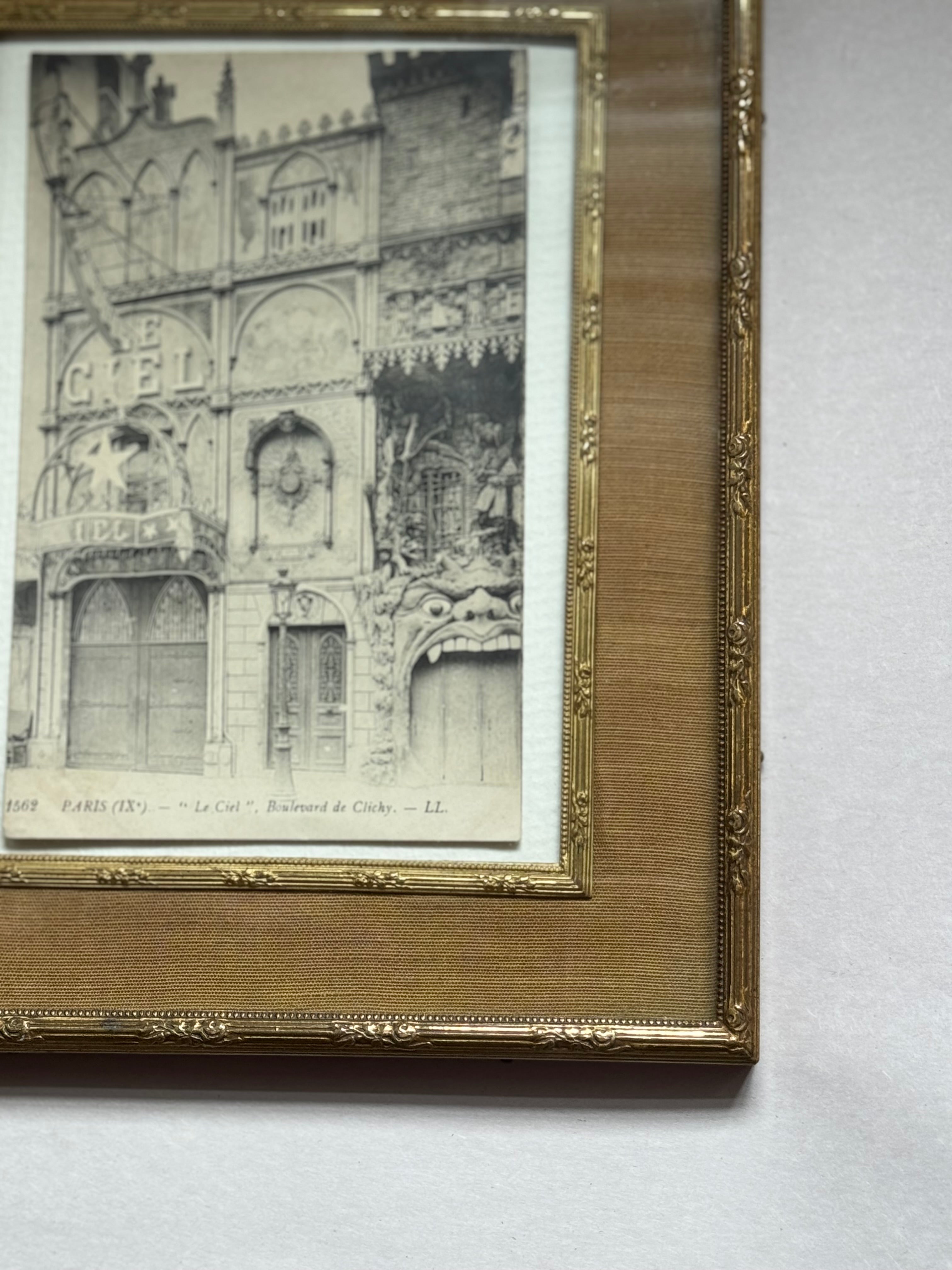 Antique French Ribbon Top Frame with Postcard