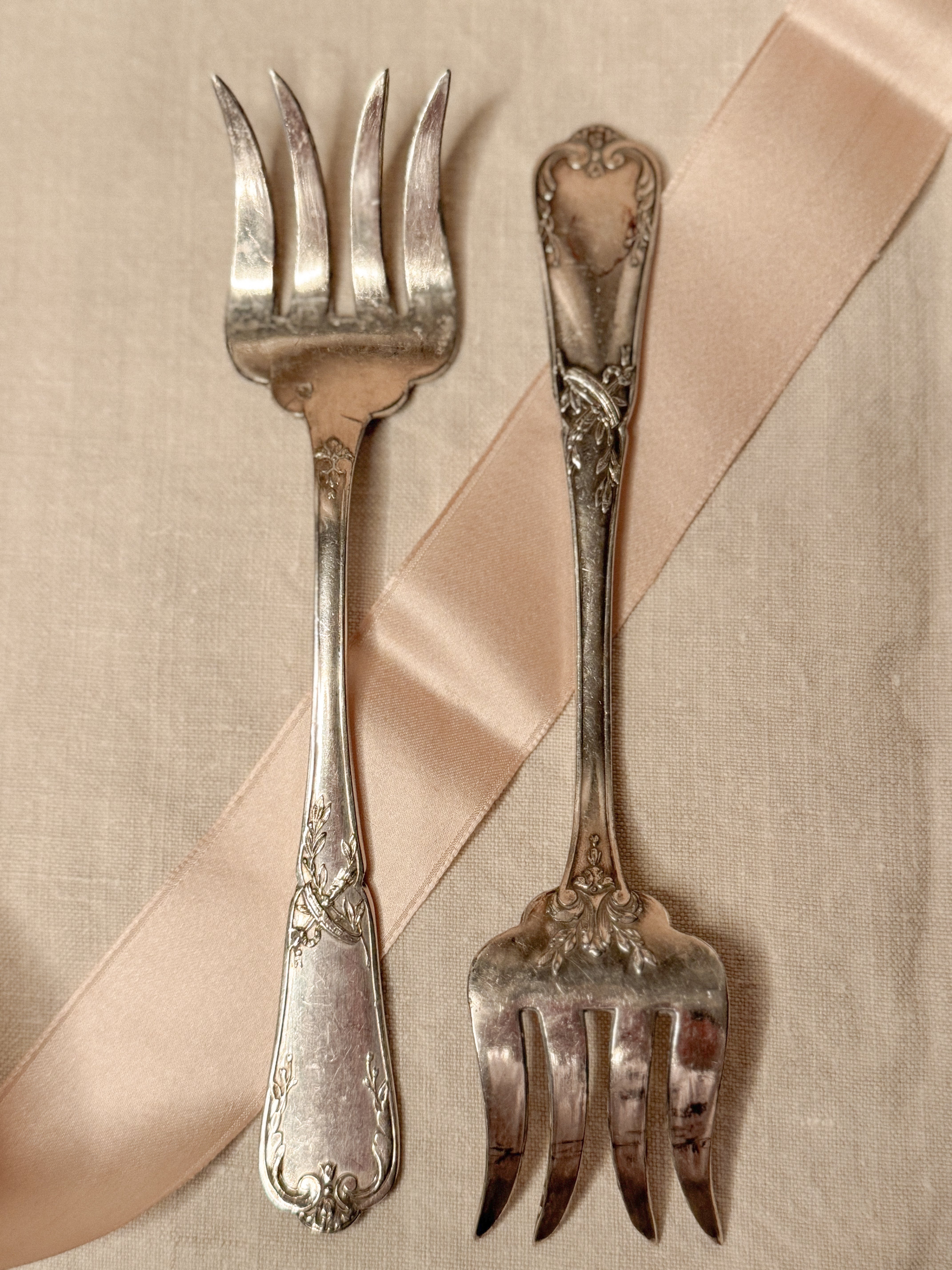 Set of Two French Silverplate Serving Forks