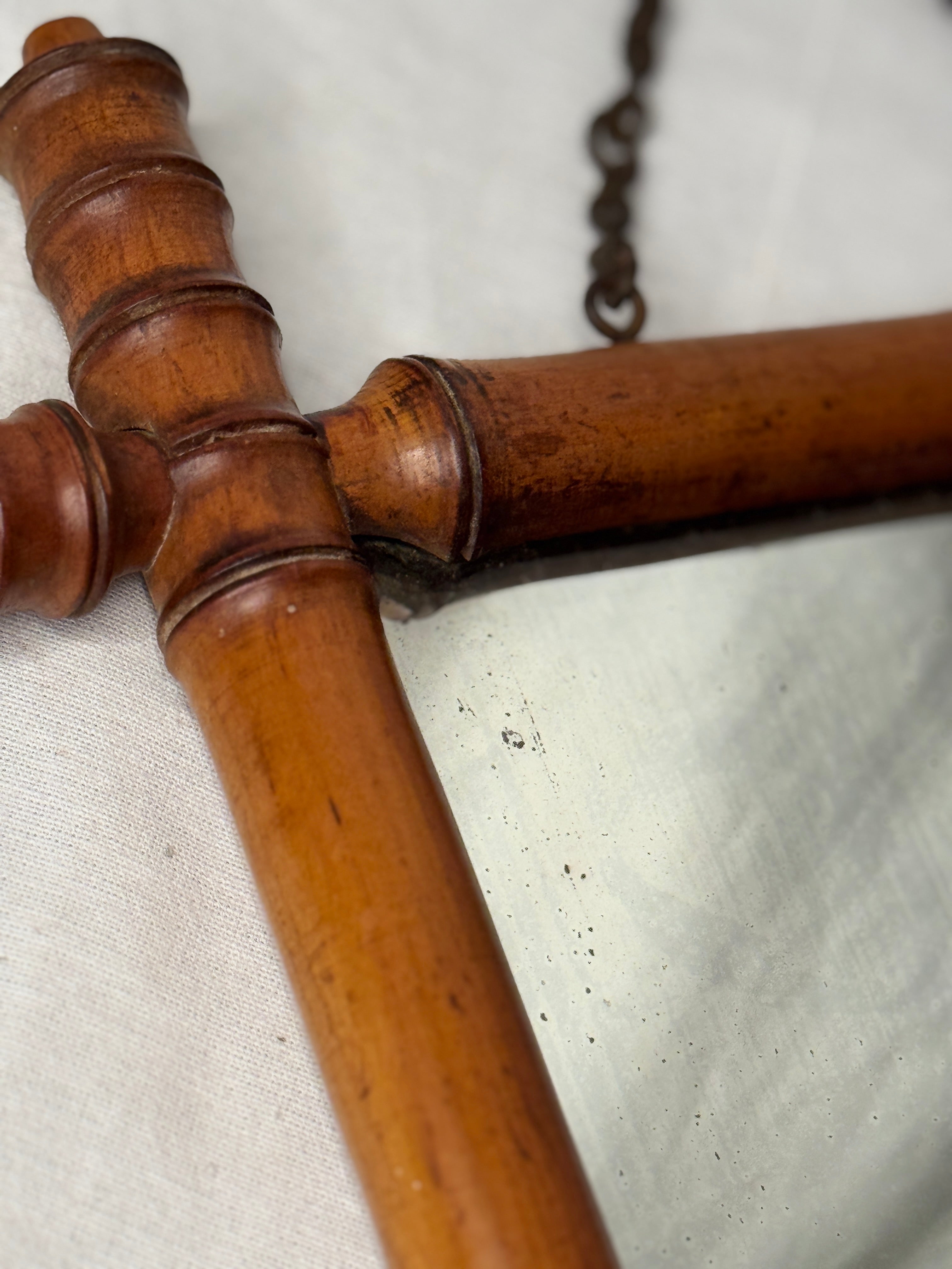 Antique French Faux-Bamboo Mirror with Original Chain, late 19th c.