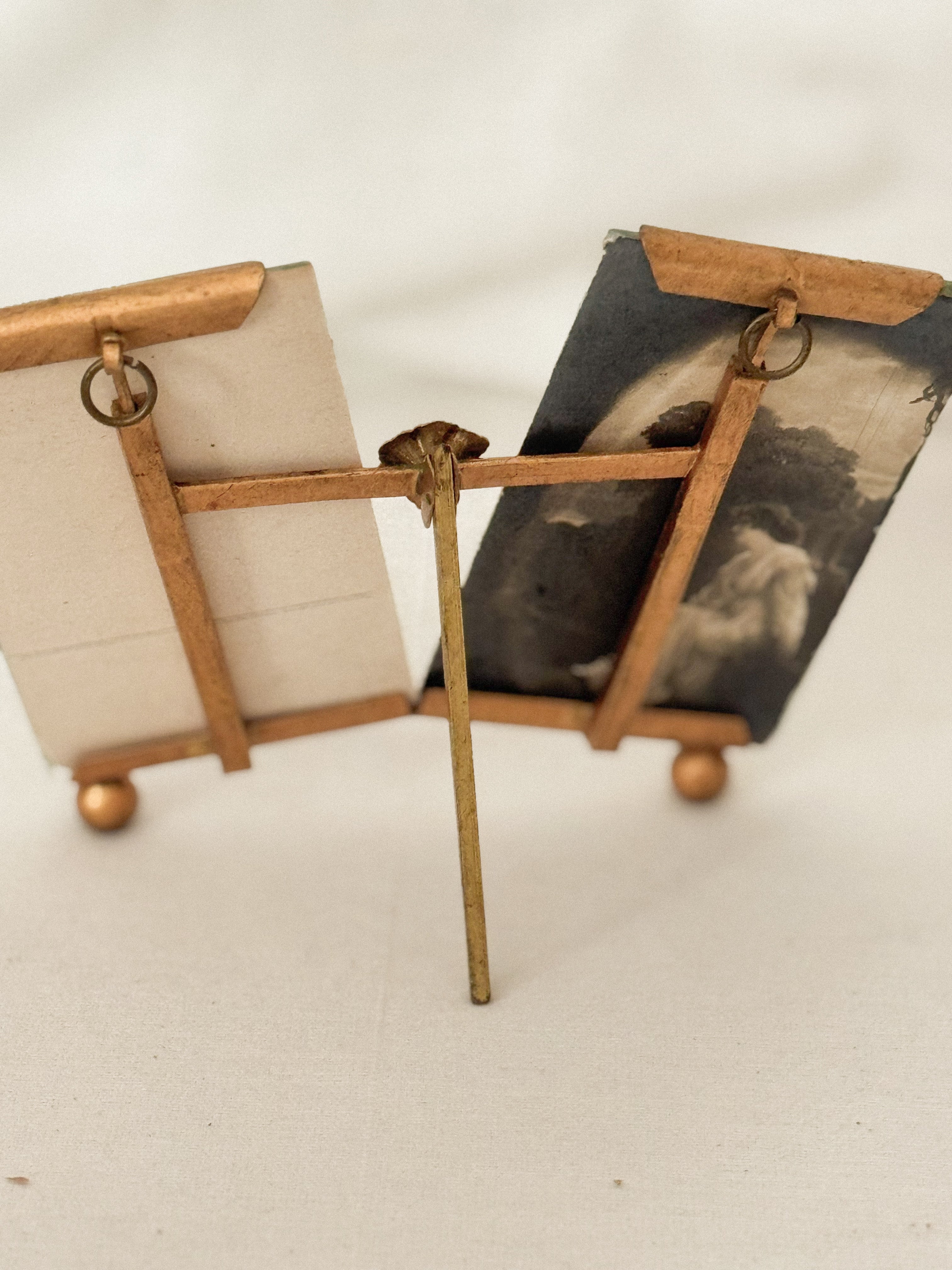 Antique Double Gilt Brass Frame with Beveled Glass