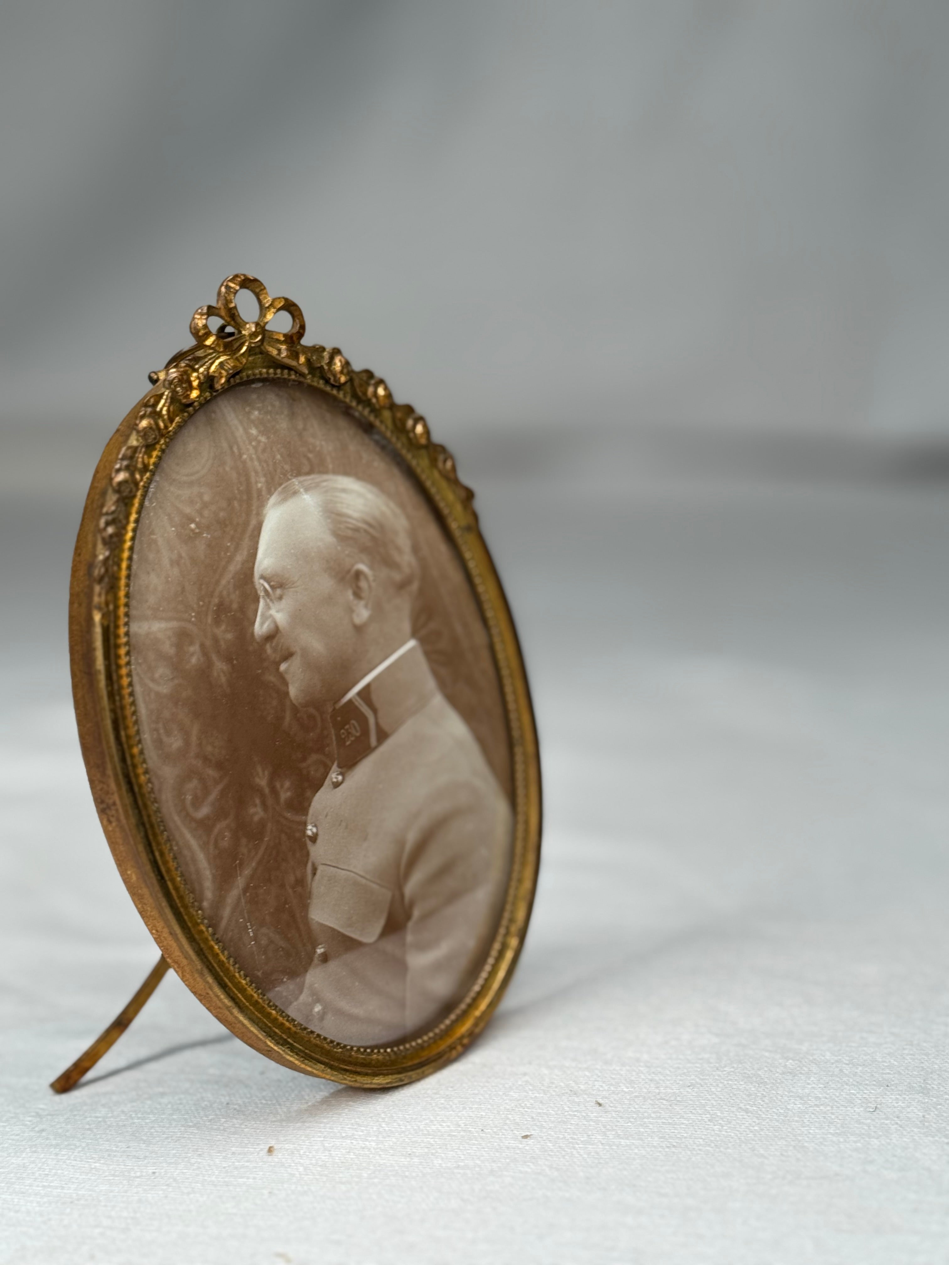 Antique French Oval Frame with Original Bubble Glass