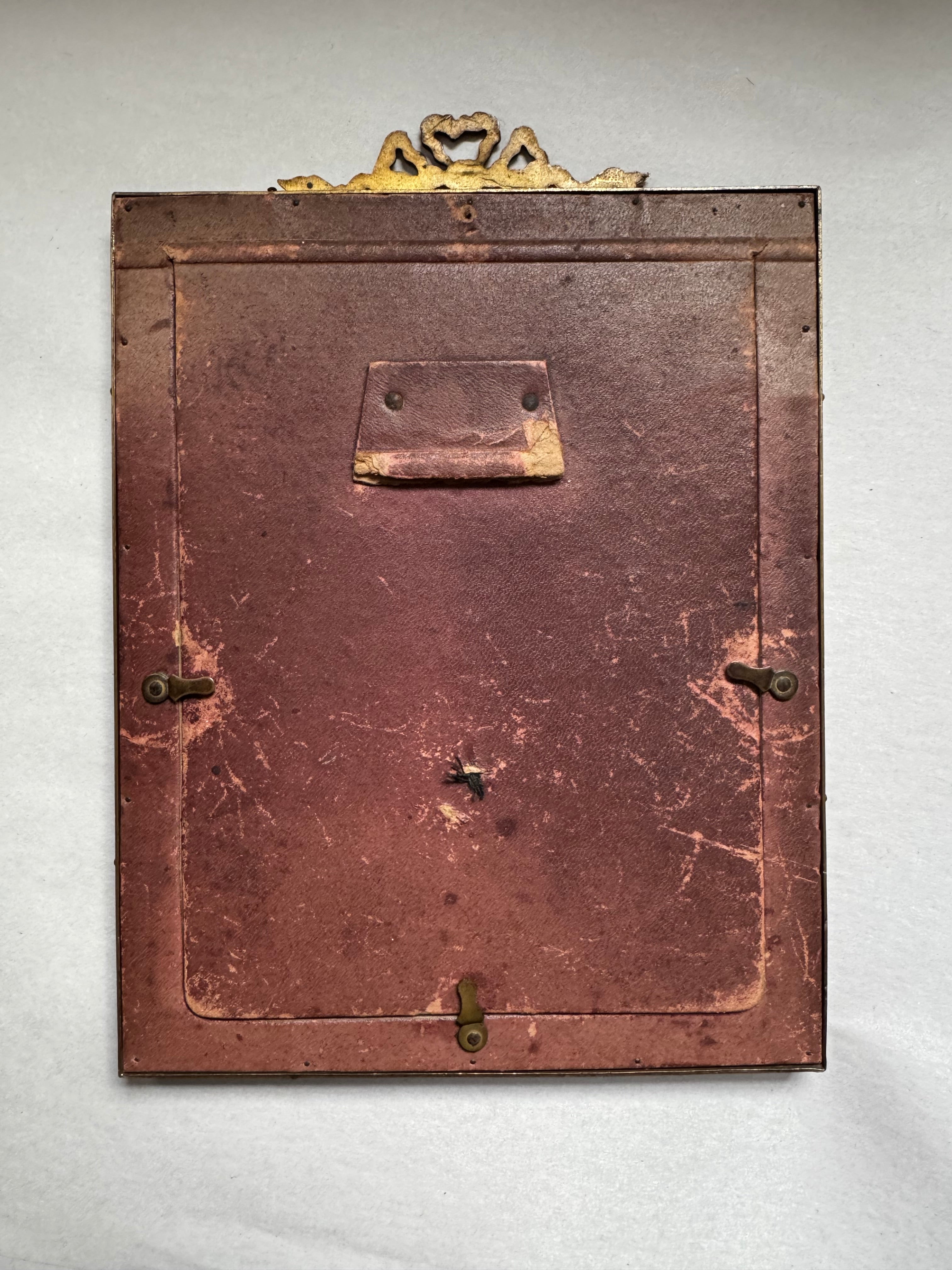 Antique French Ribbon Top Frame with Postcard