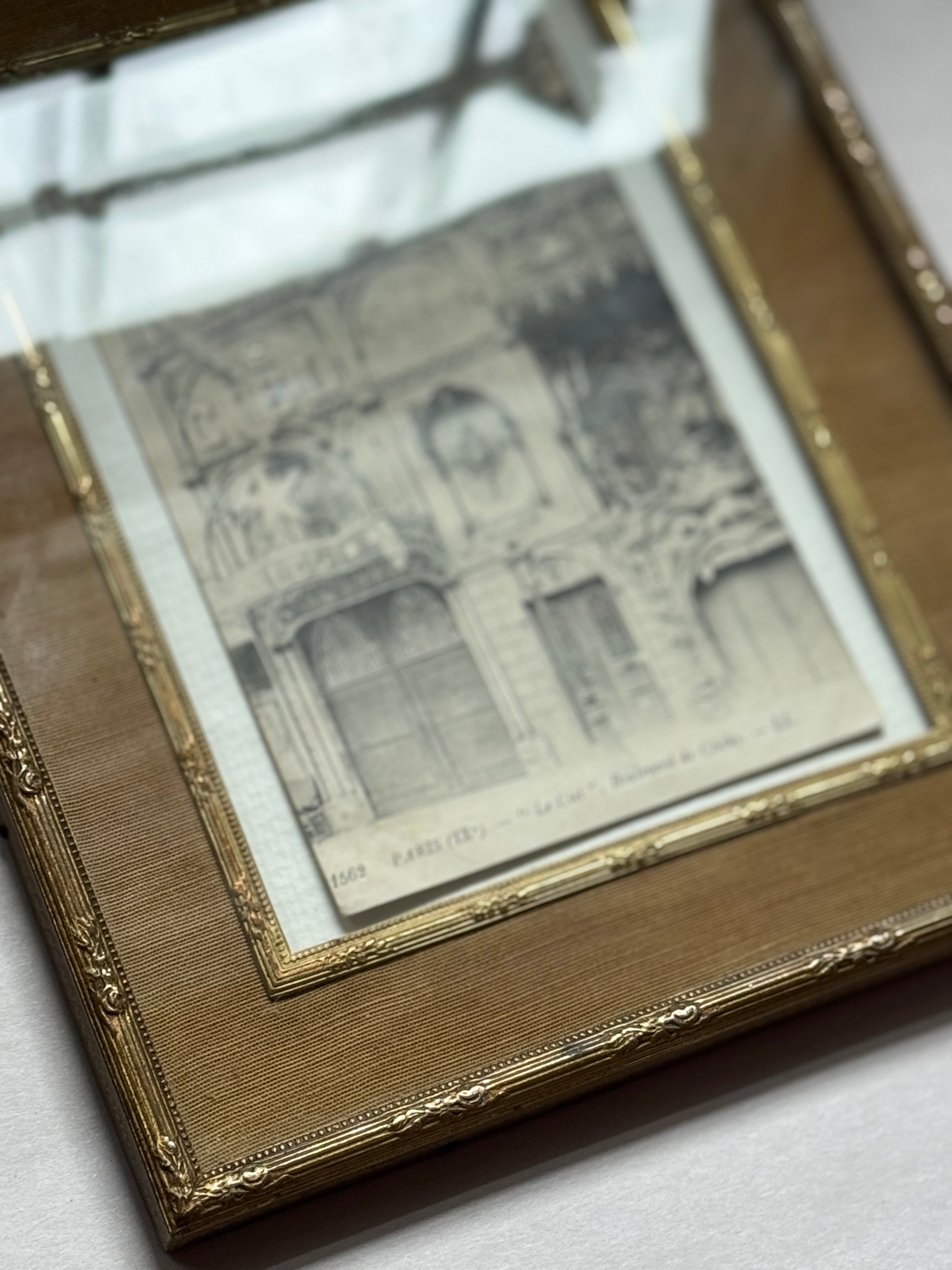 Antique French Ribbon Top Frame with Postcard