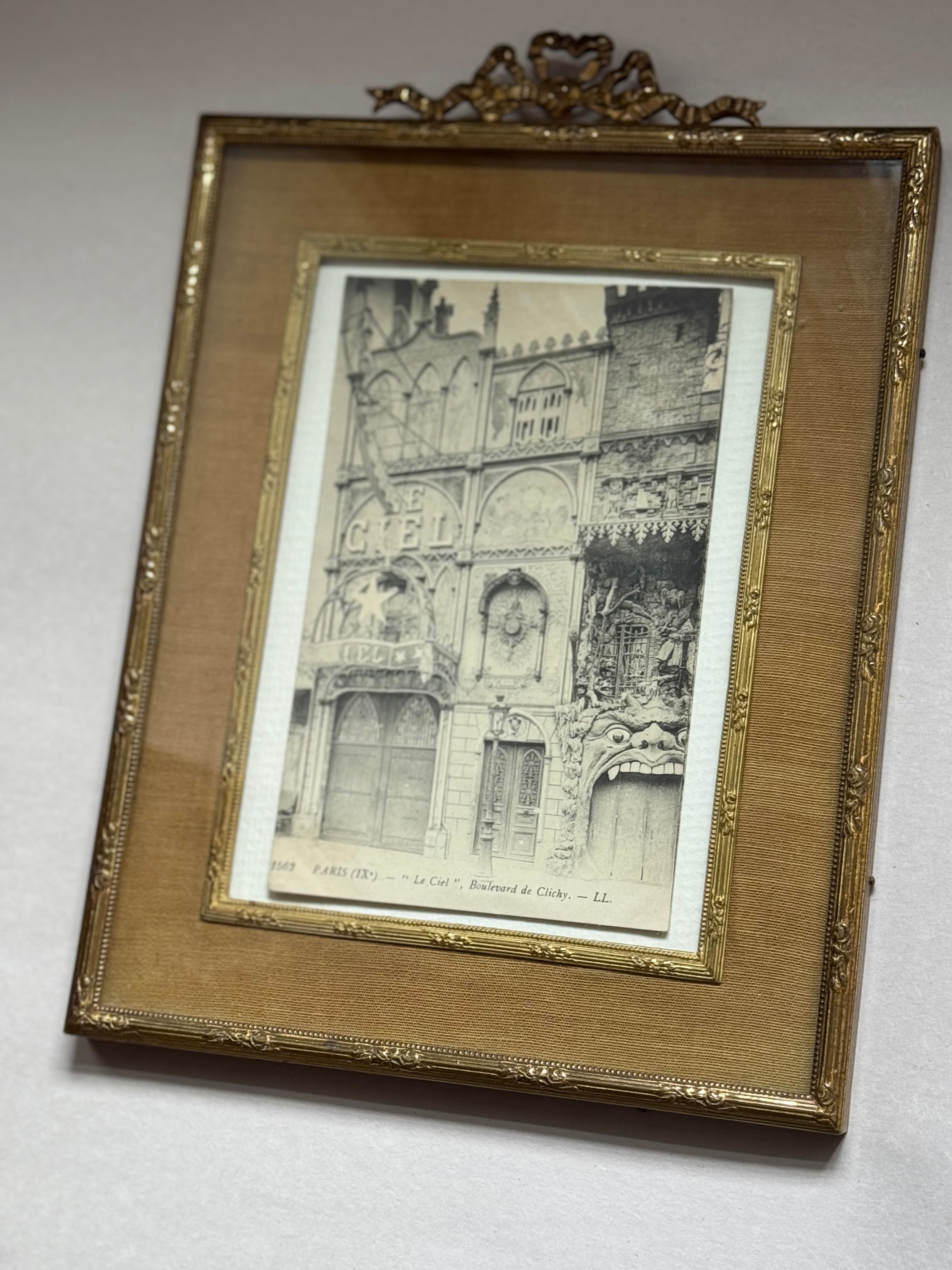 Antique French Ribbon Top Frame with Postcard