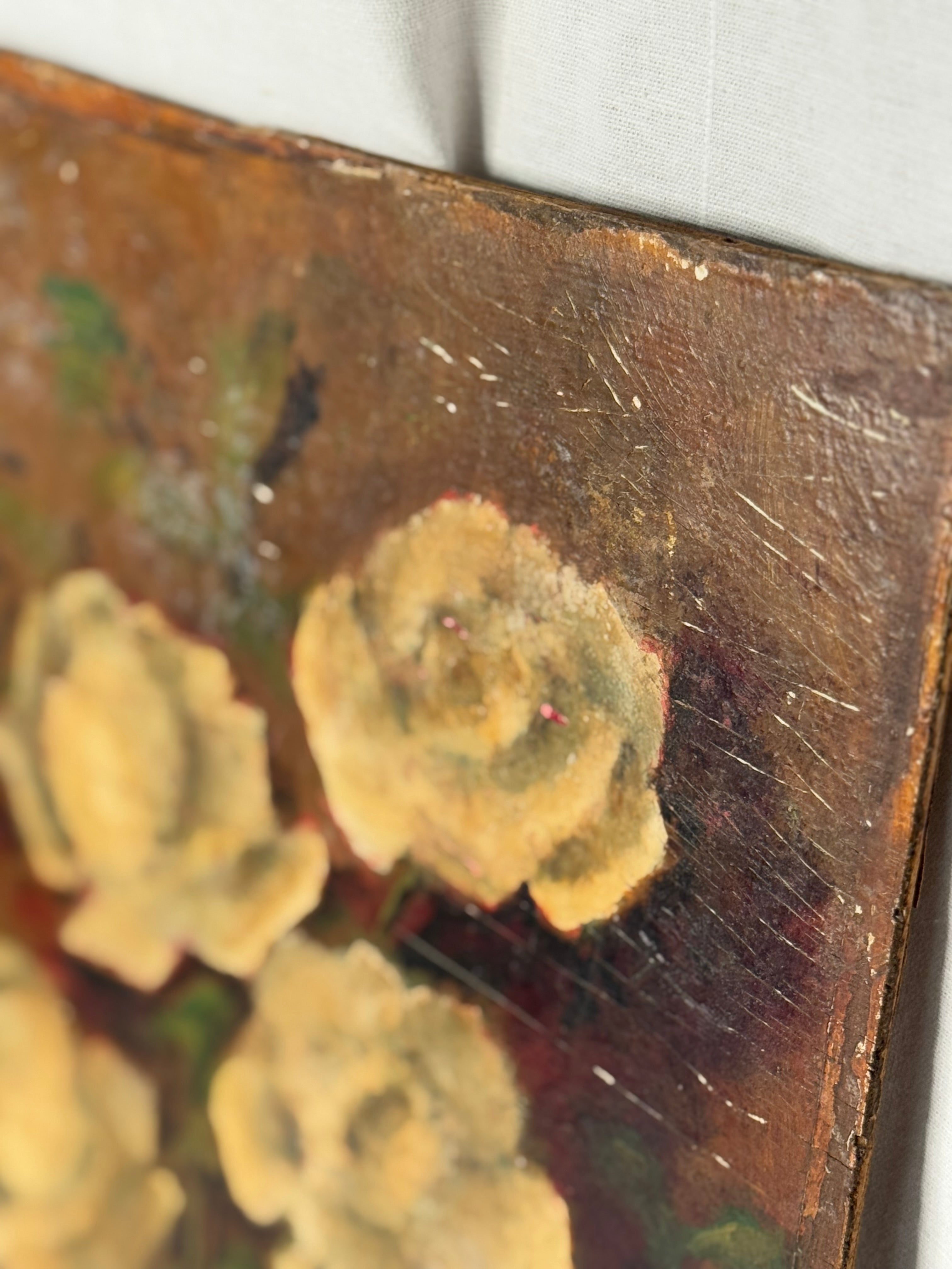 Antique floral on wood panel