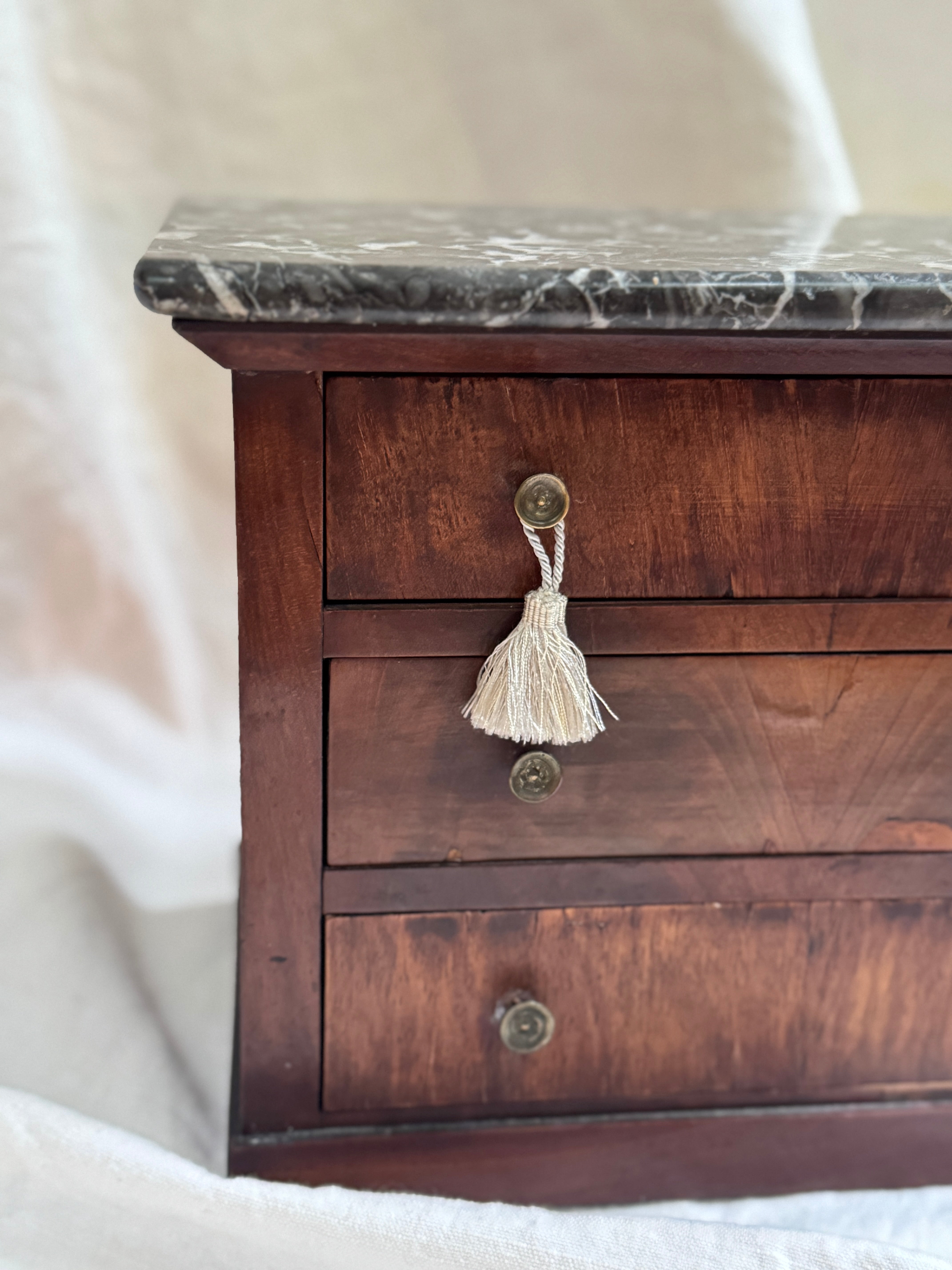 Antique French Miniature Mahogany Commode with Dark Marble Top, Napoléon III