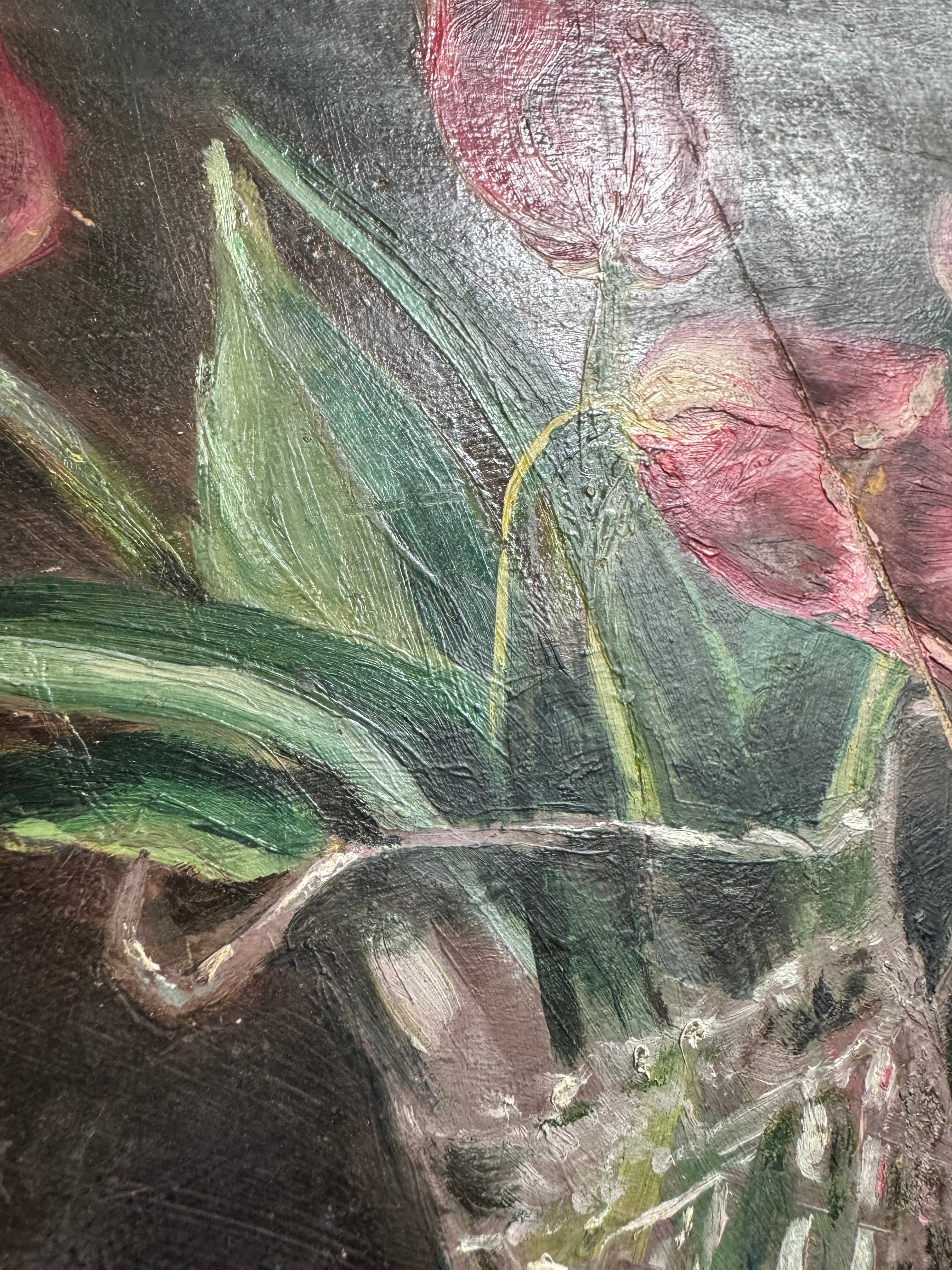 French Tulip Still Life Painting, signed