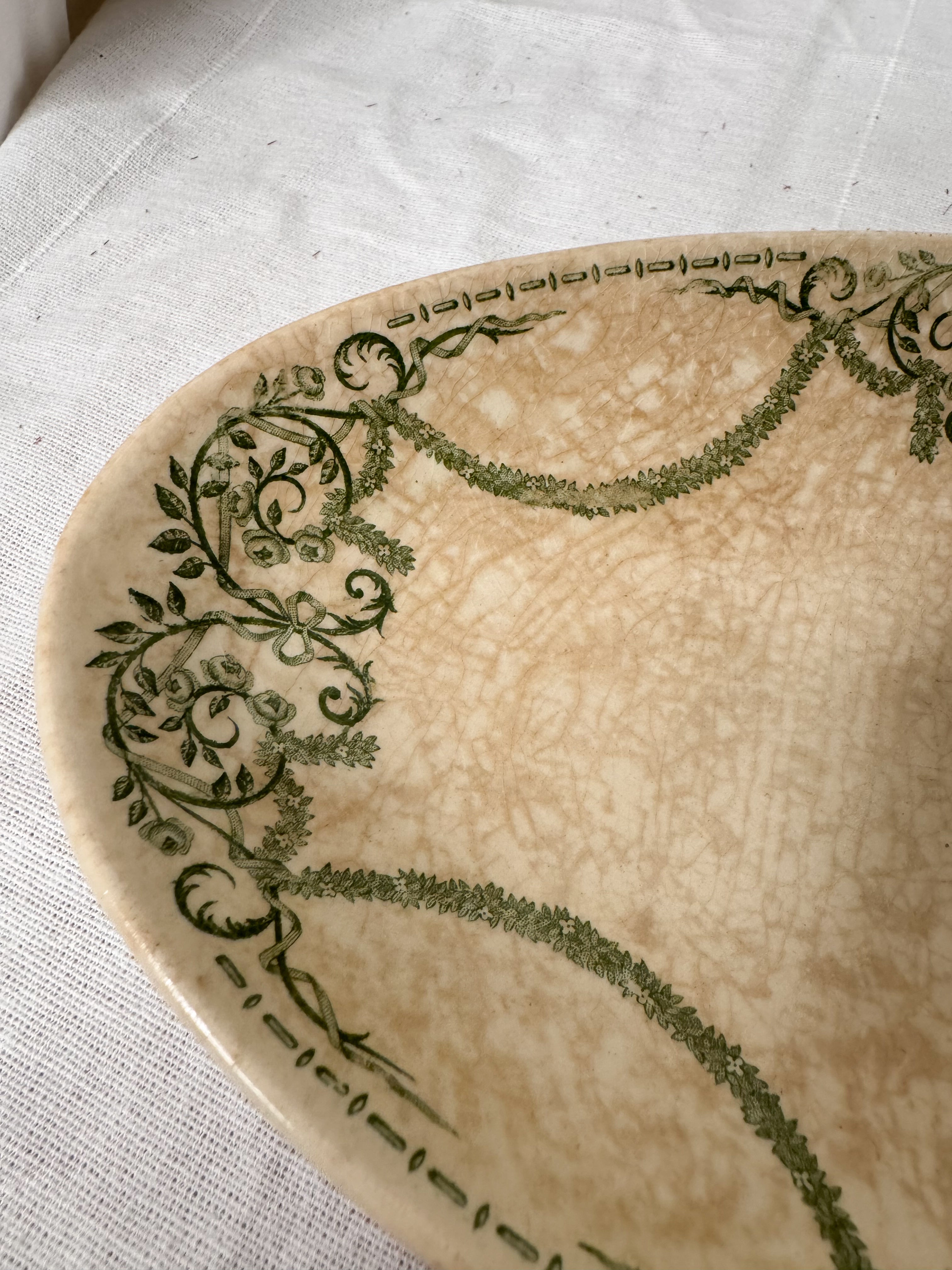 19th-century green transferware oval plate