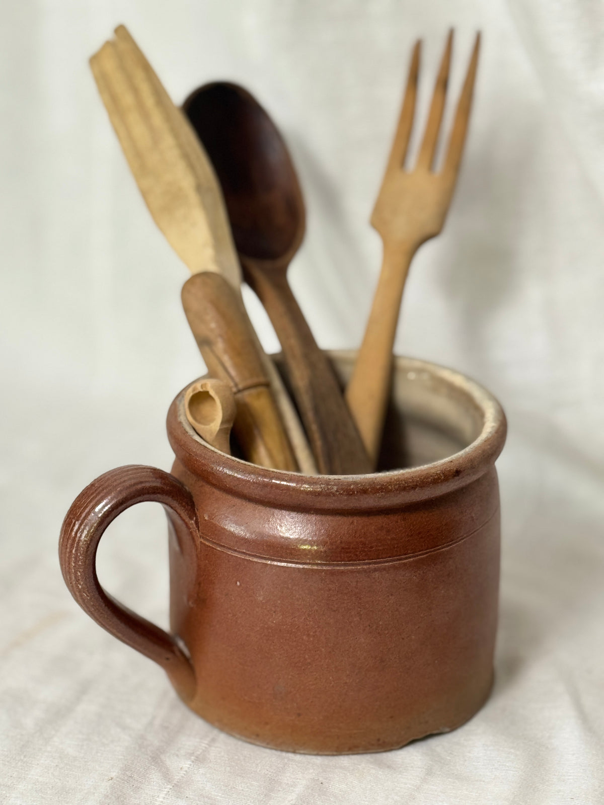 Vintage French Confit Pot, Ribbed Handle