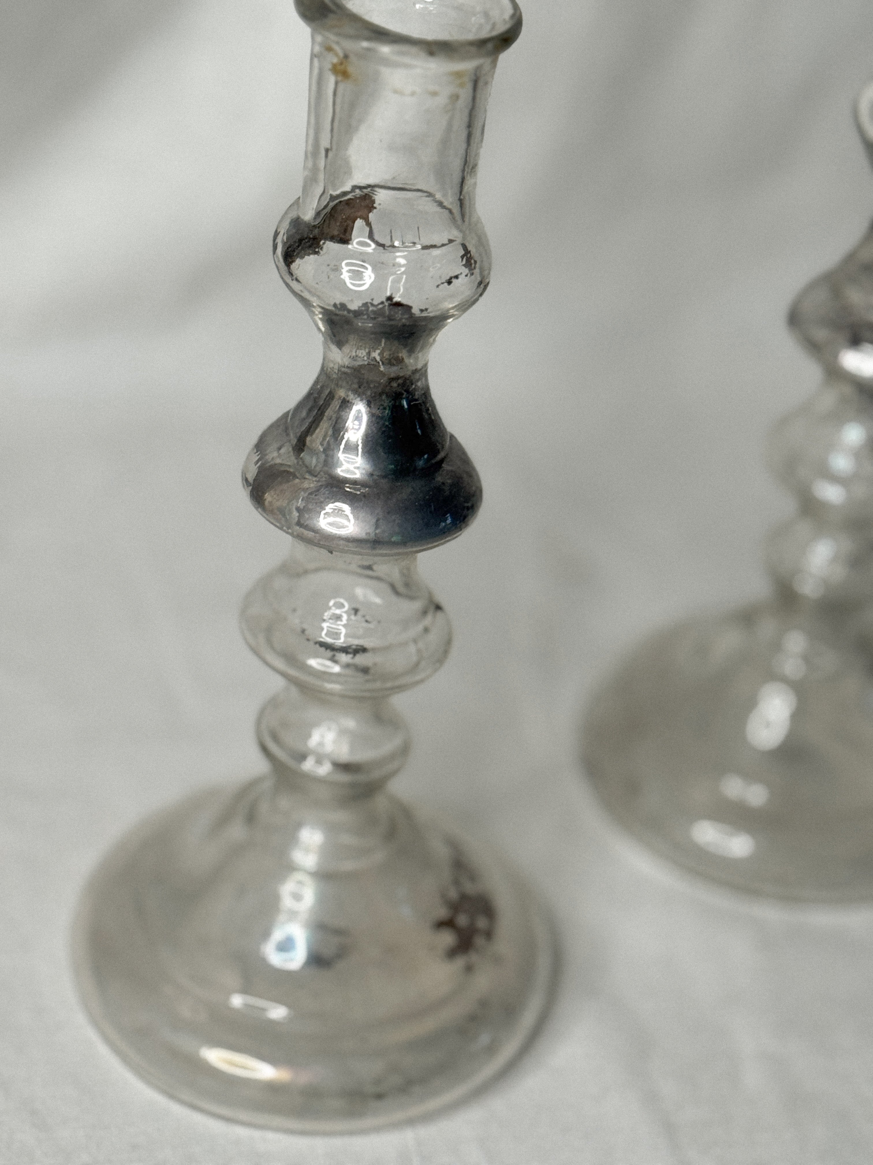 Antique Pair of French Mercury Glass Candlesticks, late 19th c.