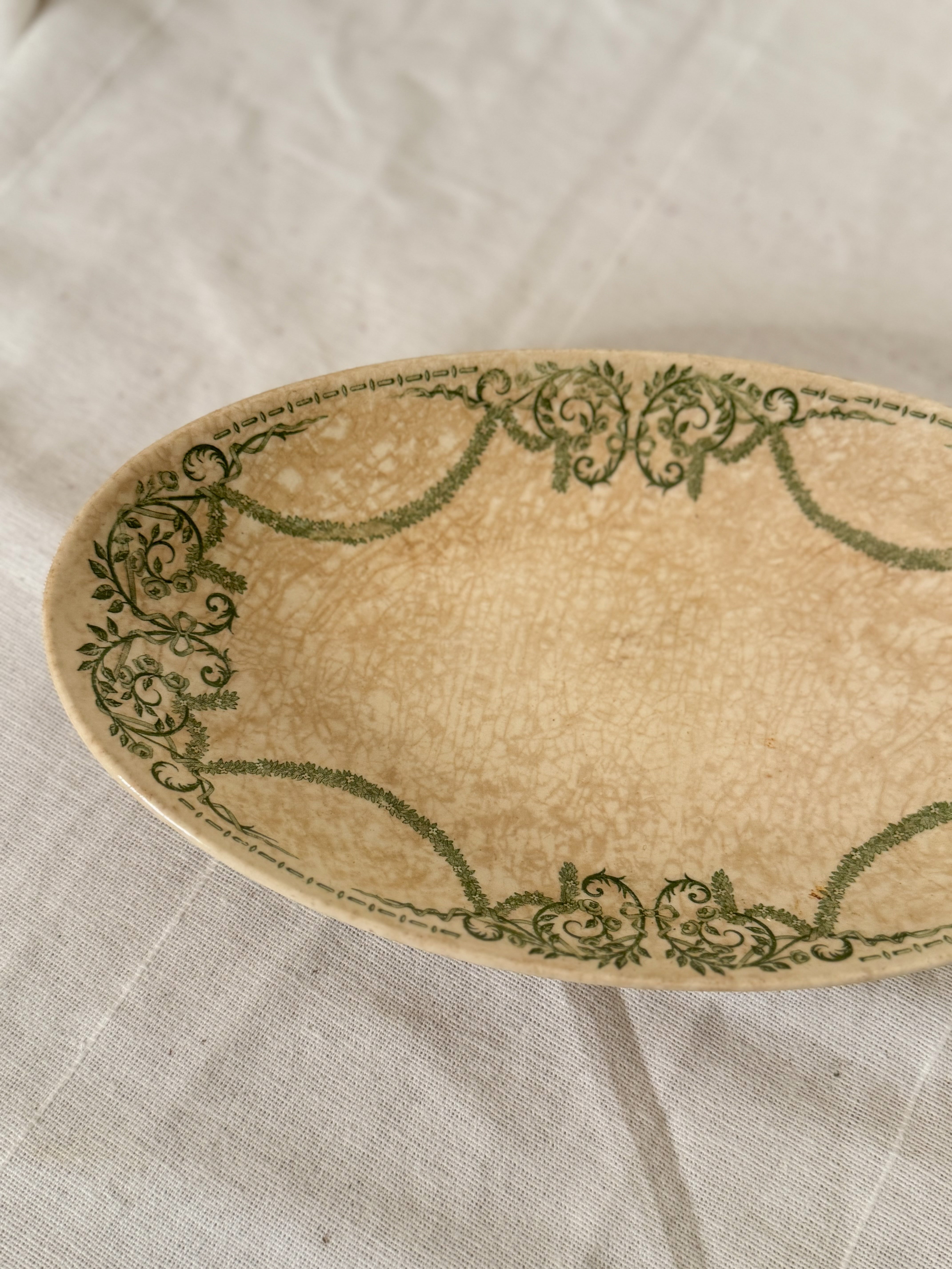 19th-century green transferware oval plate