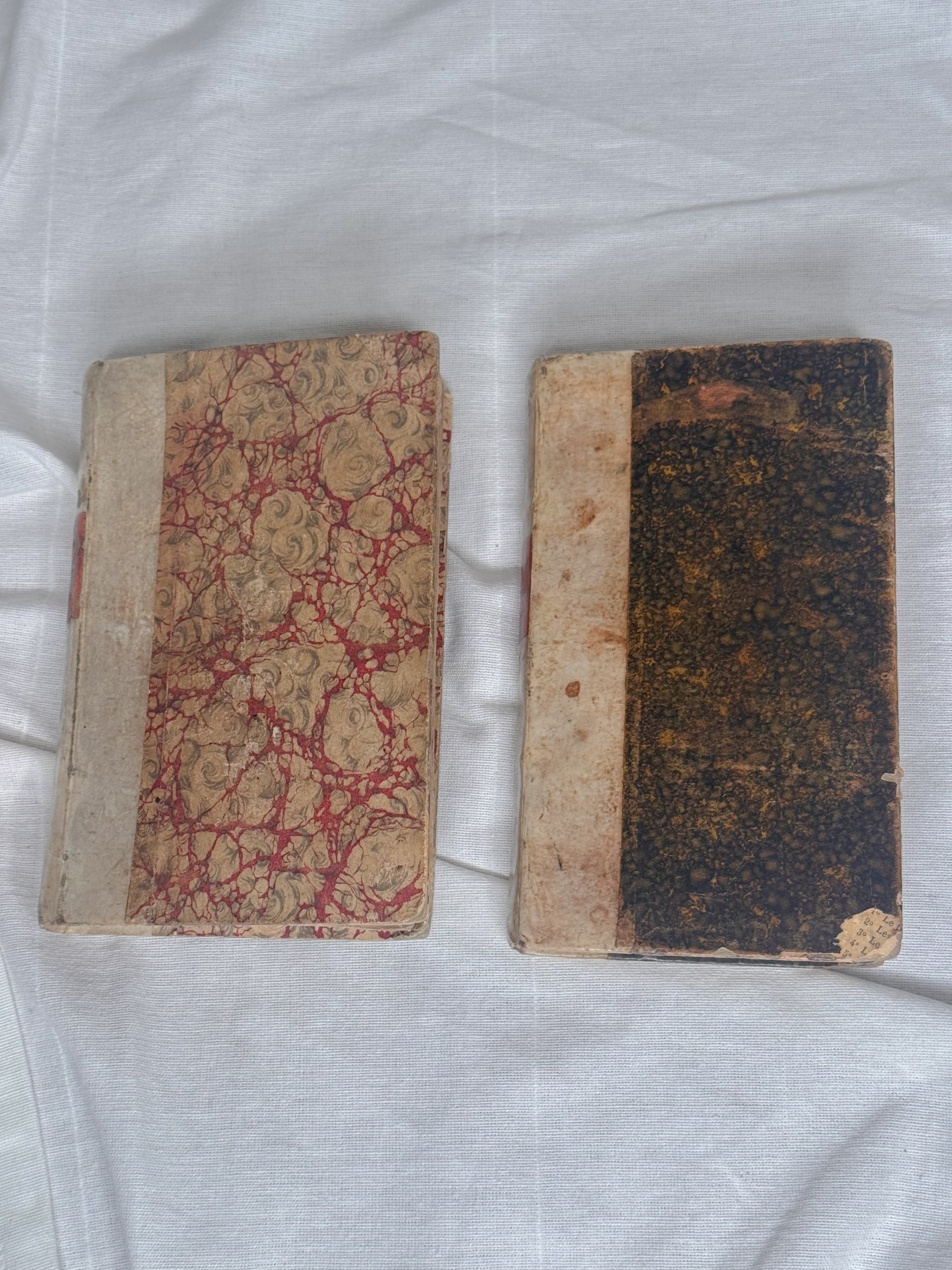 Set of Two 19th-Century French vellum Books from a Circulating Library