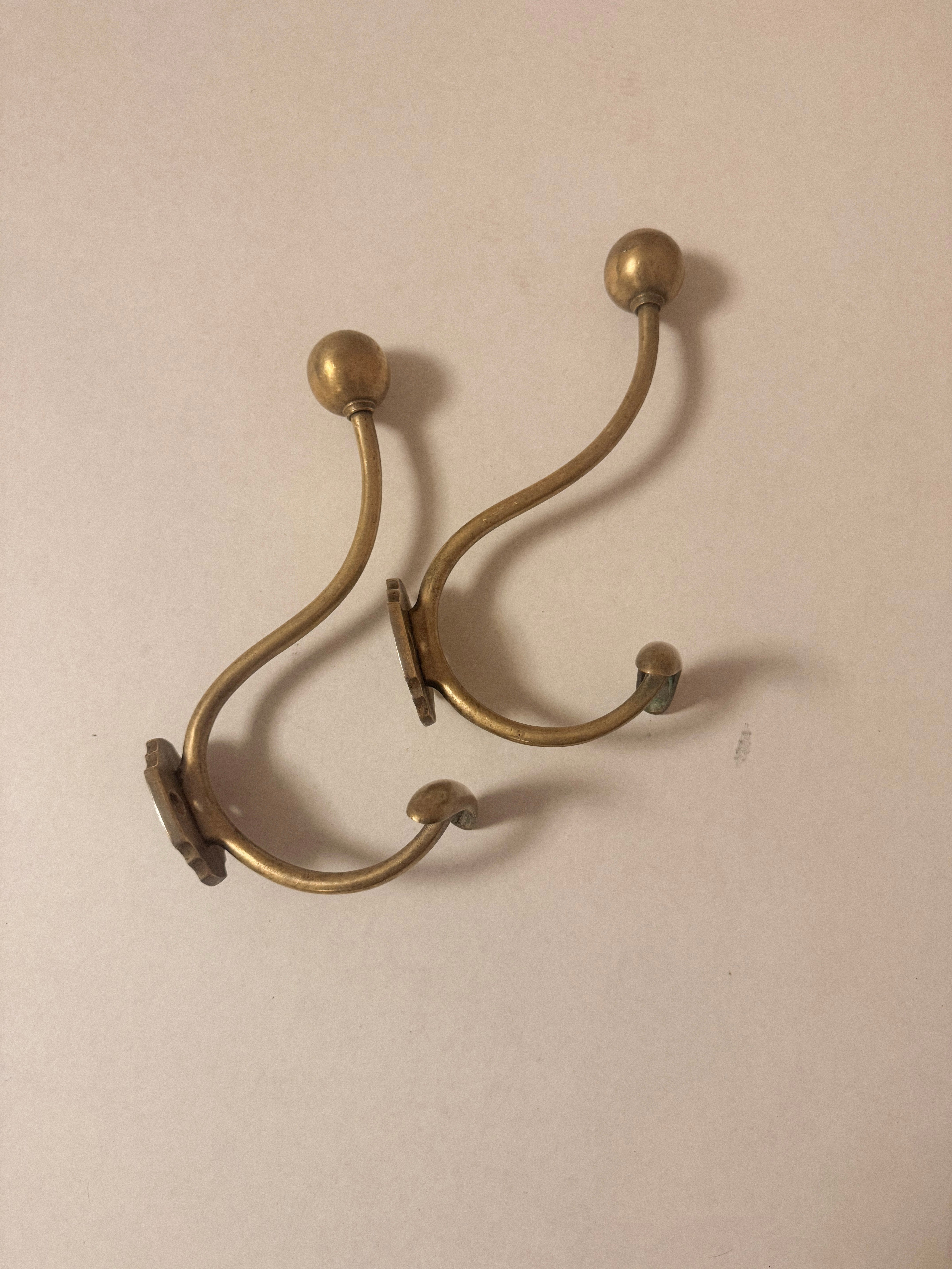 Set of 2 antique Louis Philippe brass coat hooks- 19th century