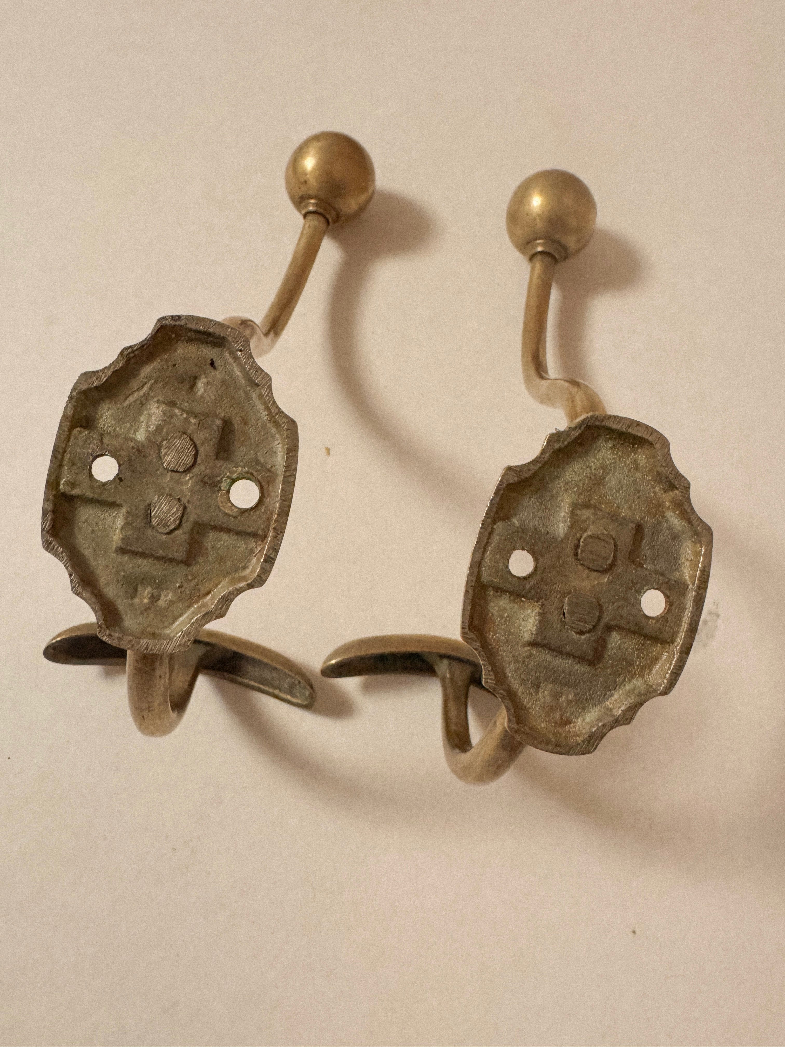 Set of 2 antique Louis Philippe brass coat hooks- 19th century