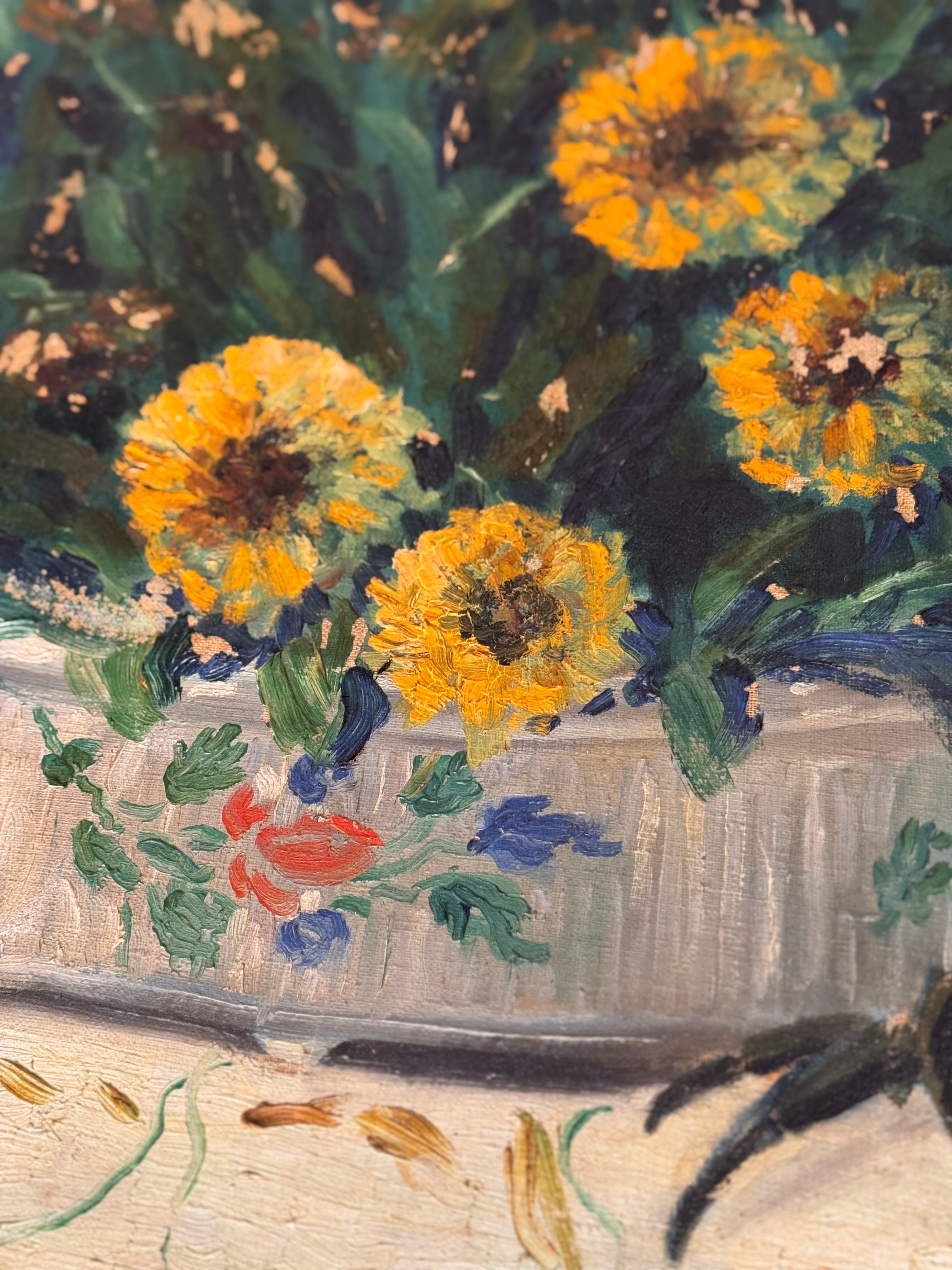 1928 Post-Impressionist Still Life with Flowers and Crab