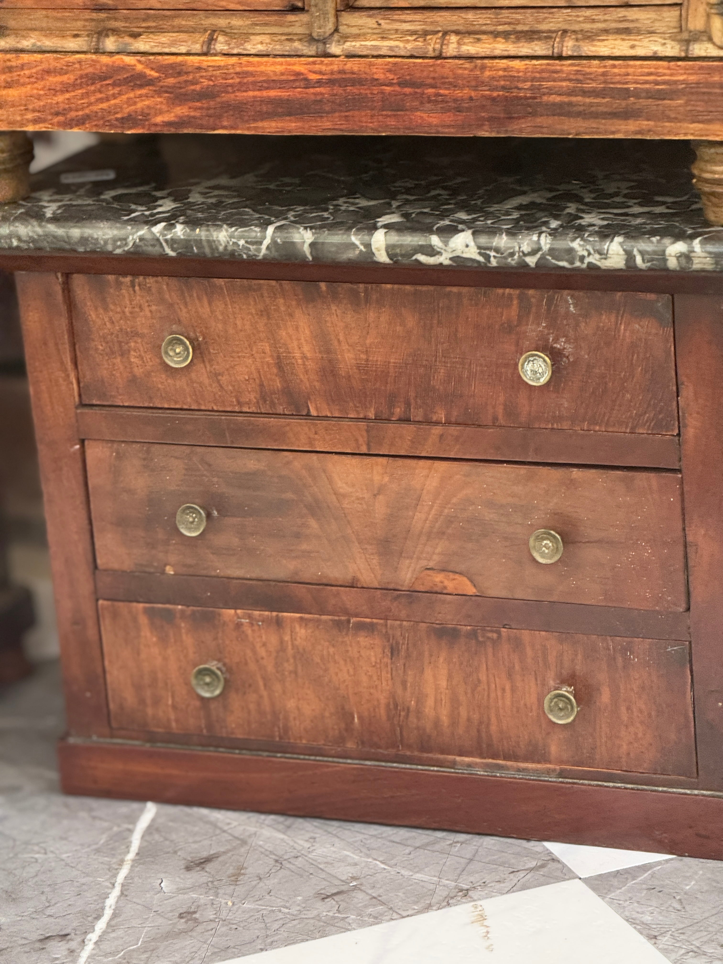 Antique French Miniature Mahogany Commode with Dark Marble Top, Napoléon III