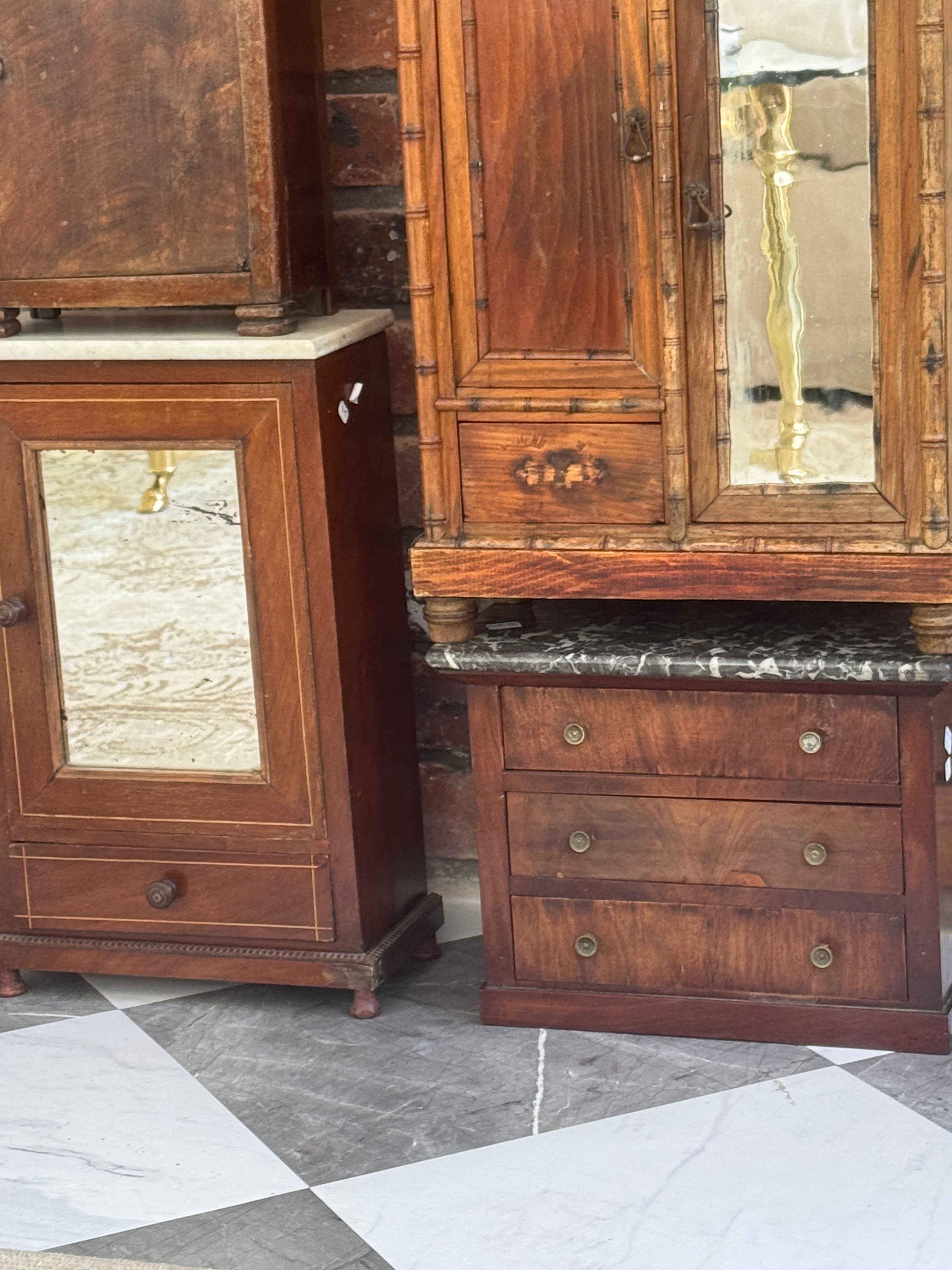 Antique French Miniature Marquetry Wardrobe with Marble Top