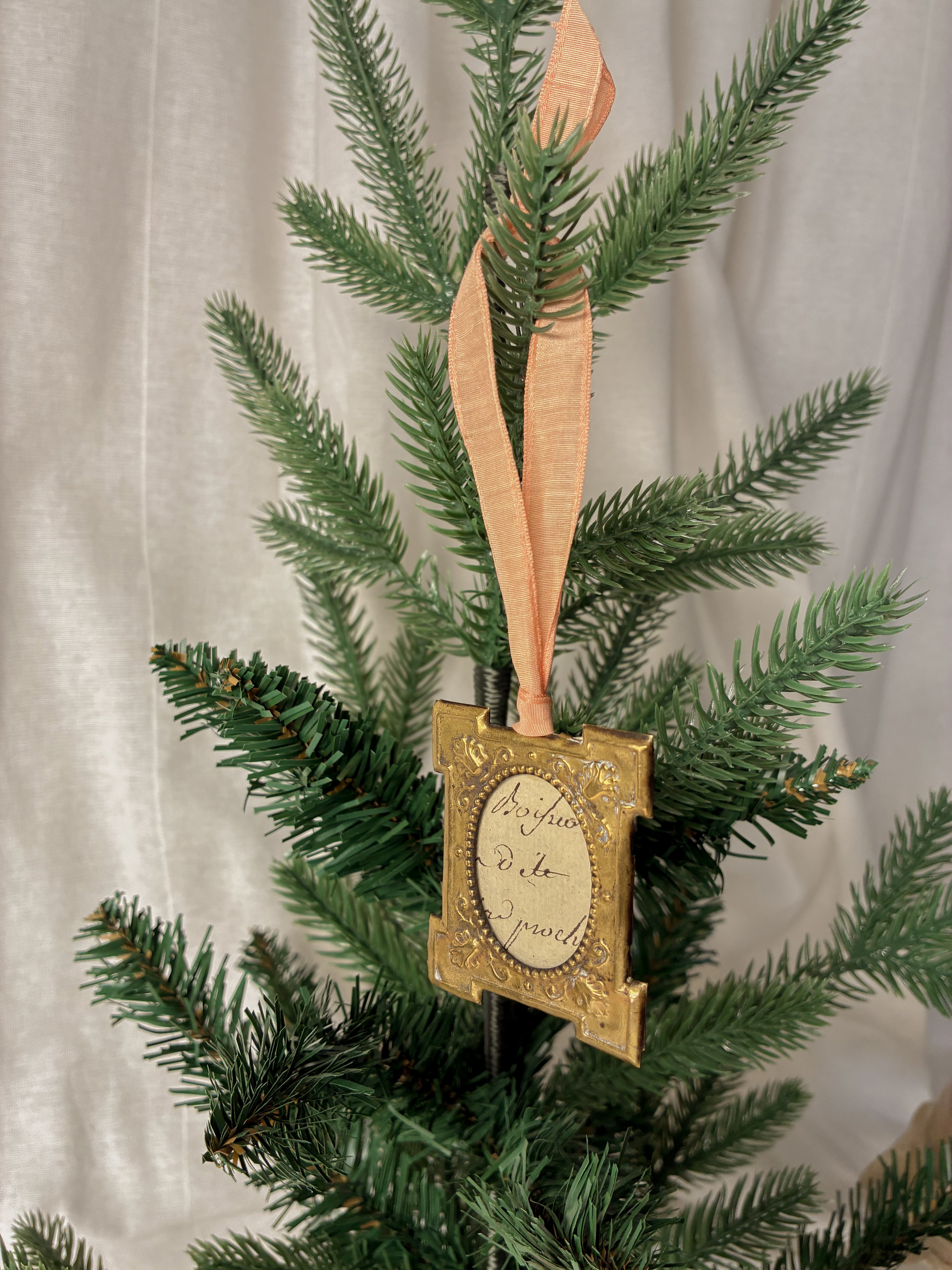 Antique Brass Frame Ornament with Ribbon