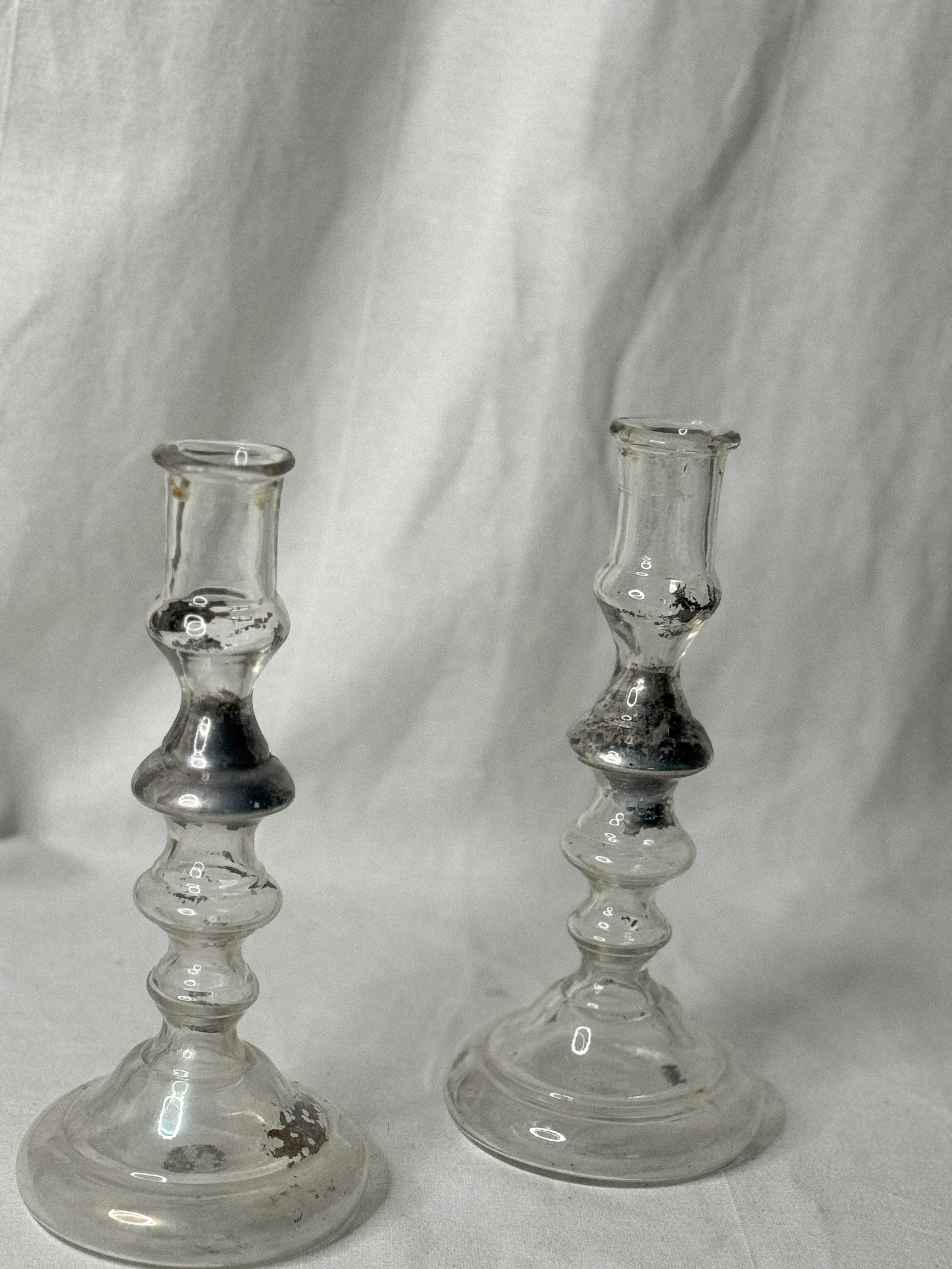 Antique Pair of French Mercury Glass Candlesticks, late 19th c.