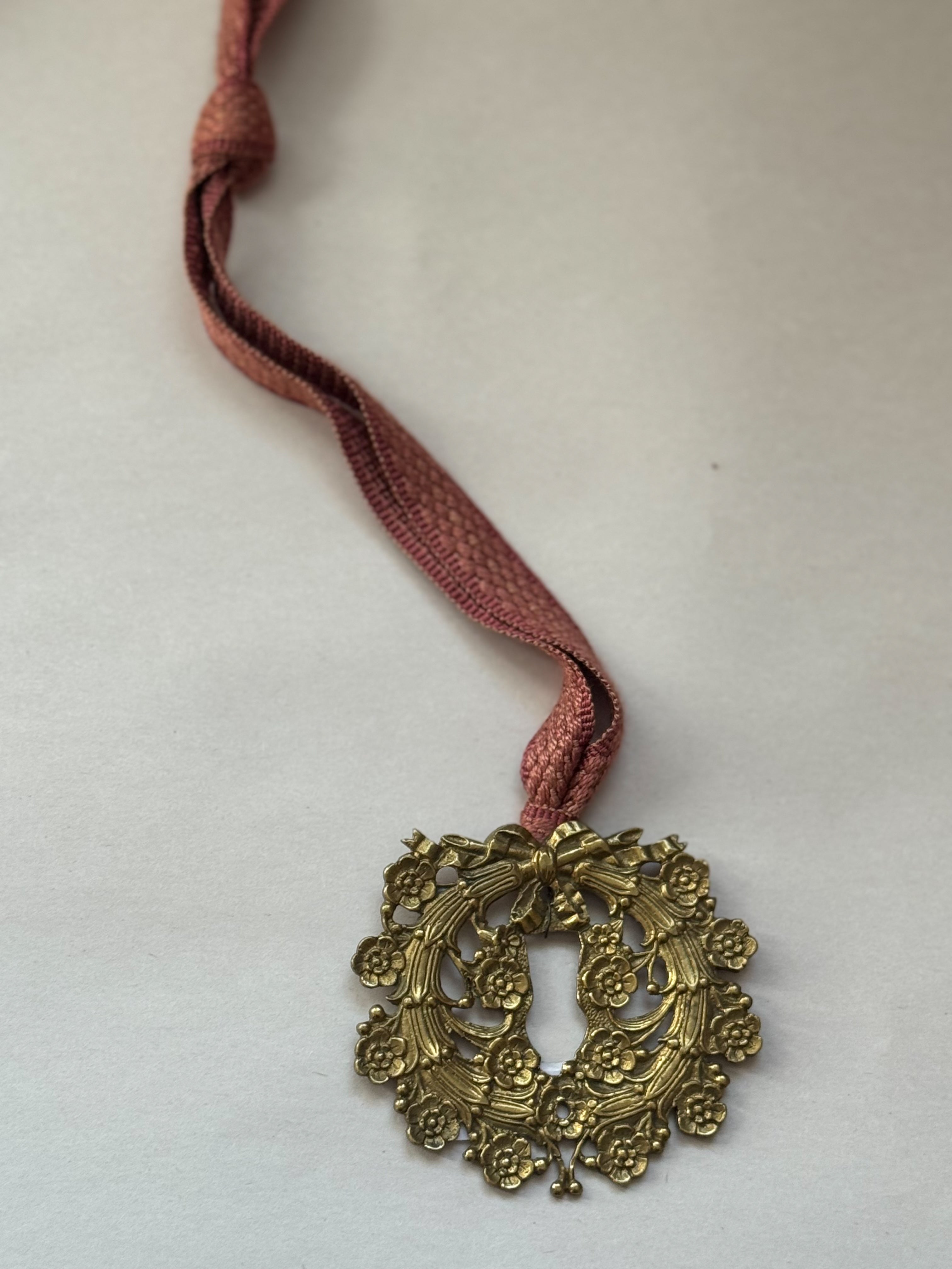 F: Antique French Escutcheon/Salvage Ornament on Antique Ribbon — Paris