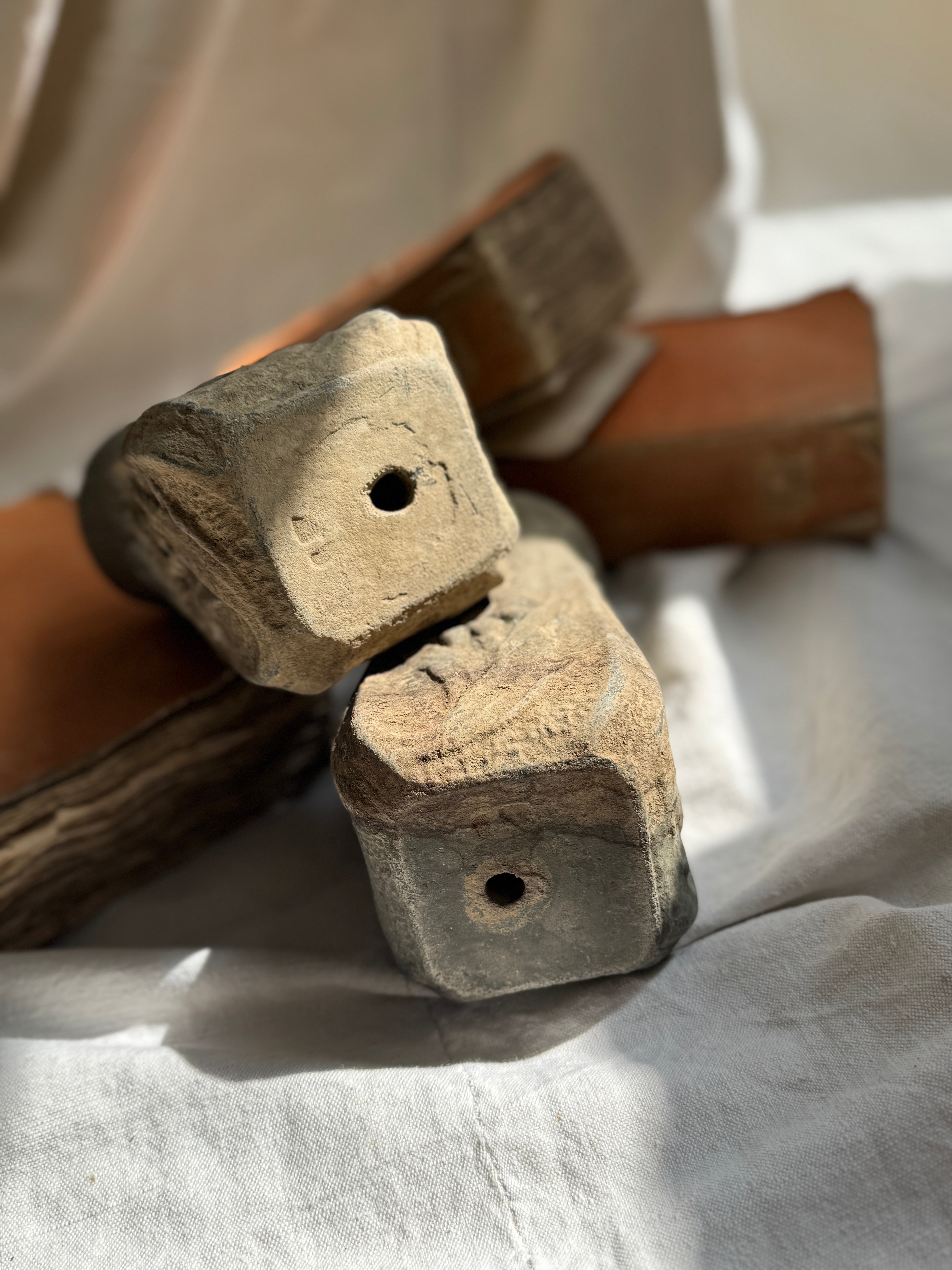 Weathered Cast Stone Vase with Floral Relief