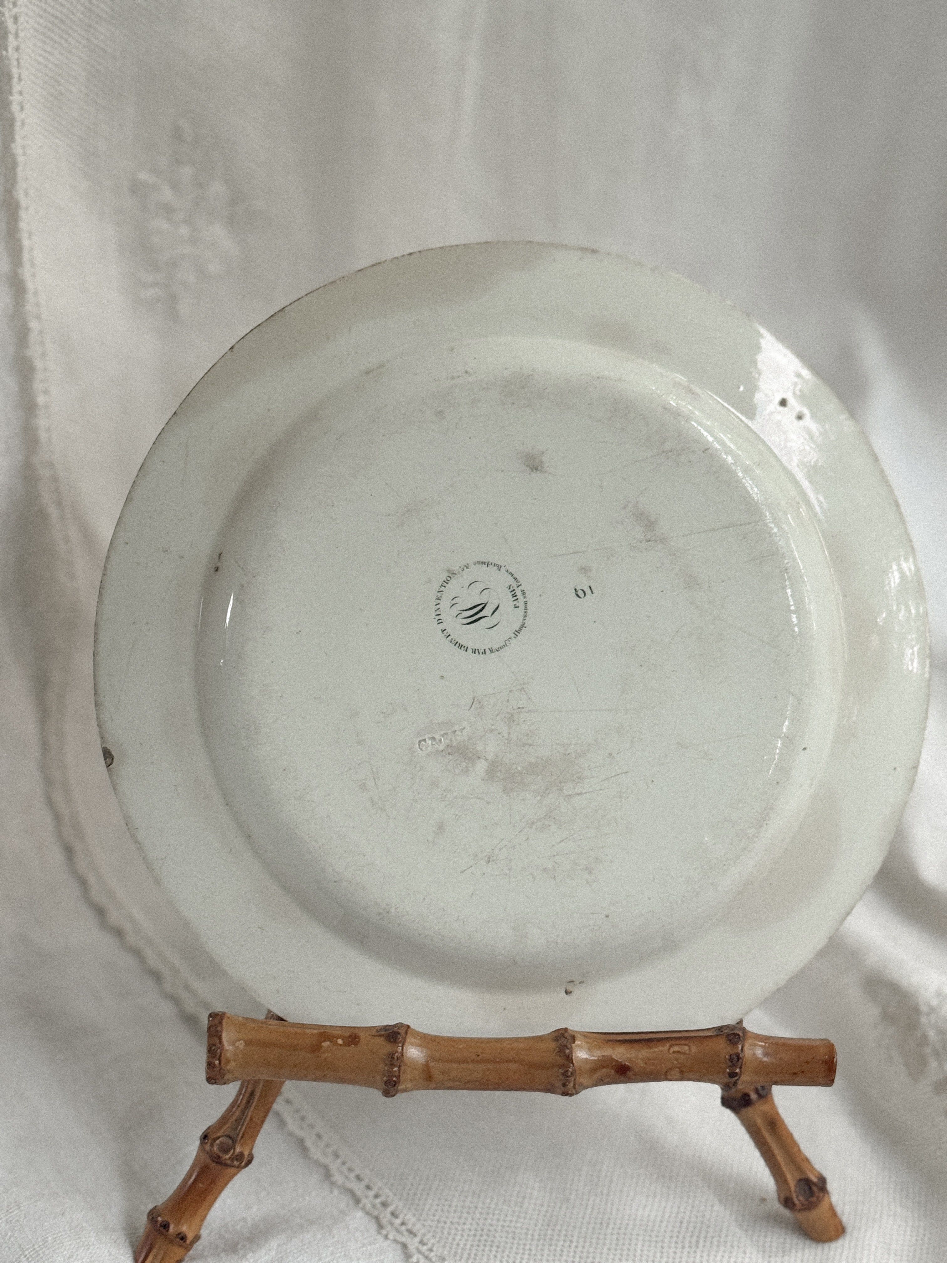 Antique French Faience Plate, Vue du Palais Impérial de Versailles, Manufacture de Creil