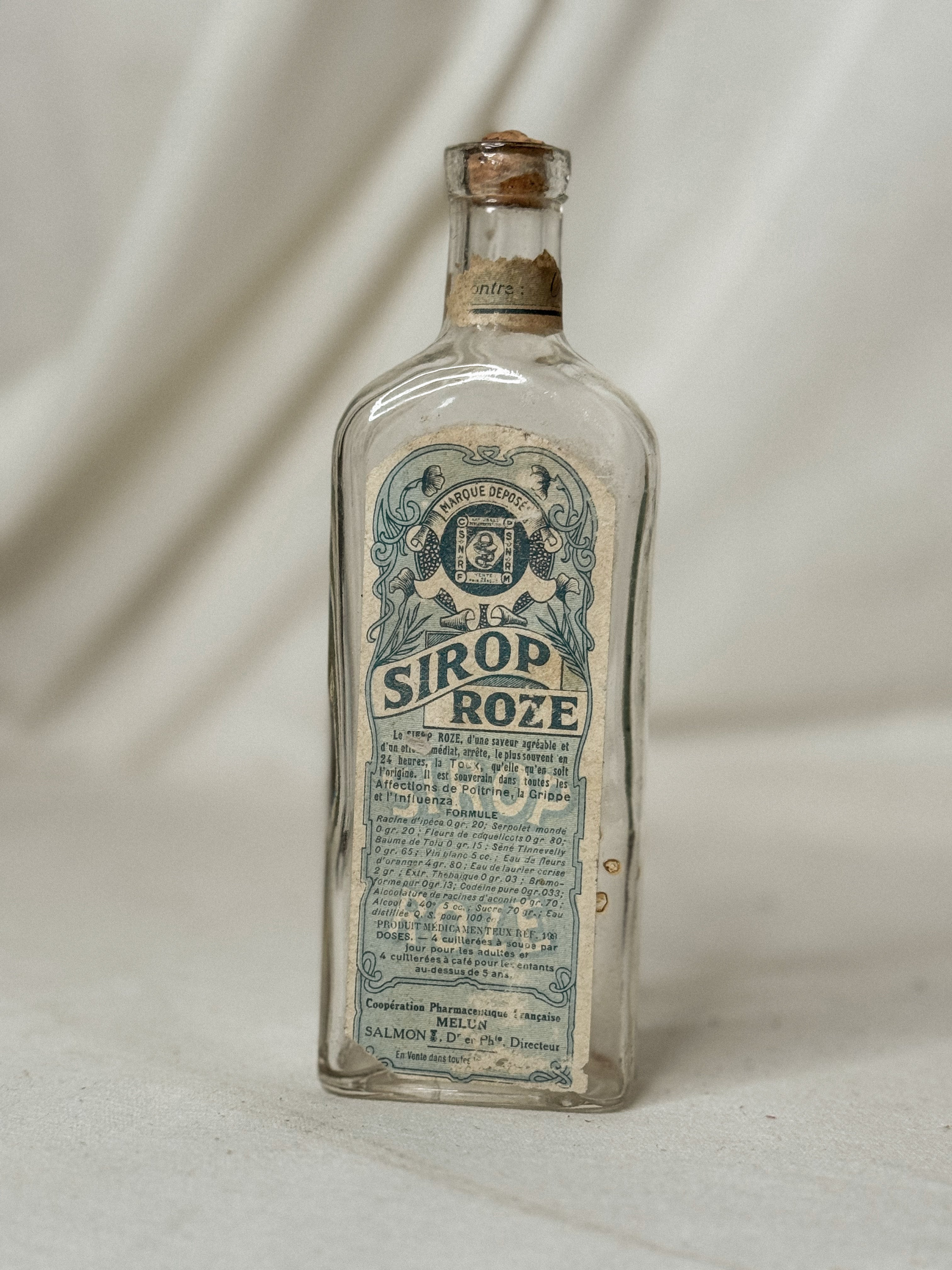Antique French Apothecary Bottle — Sirop Roze